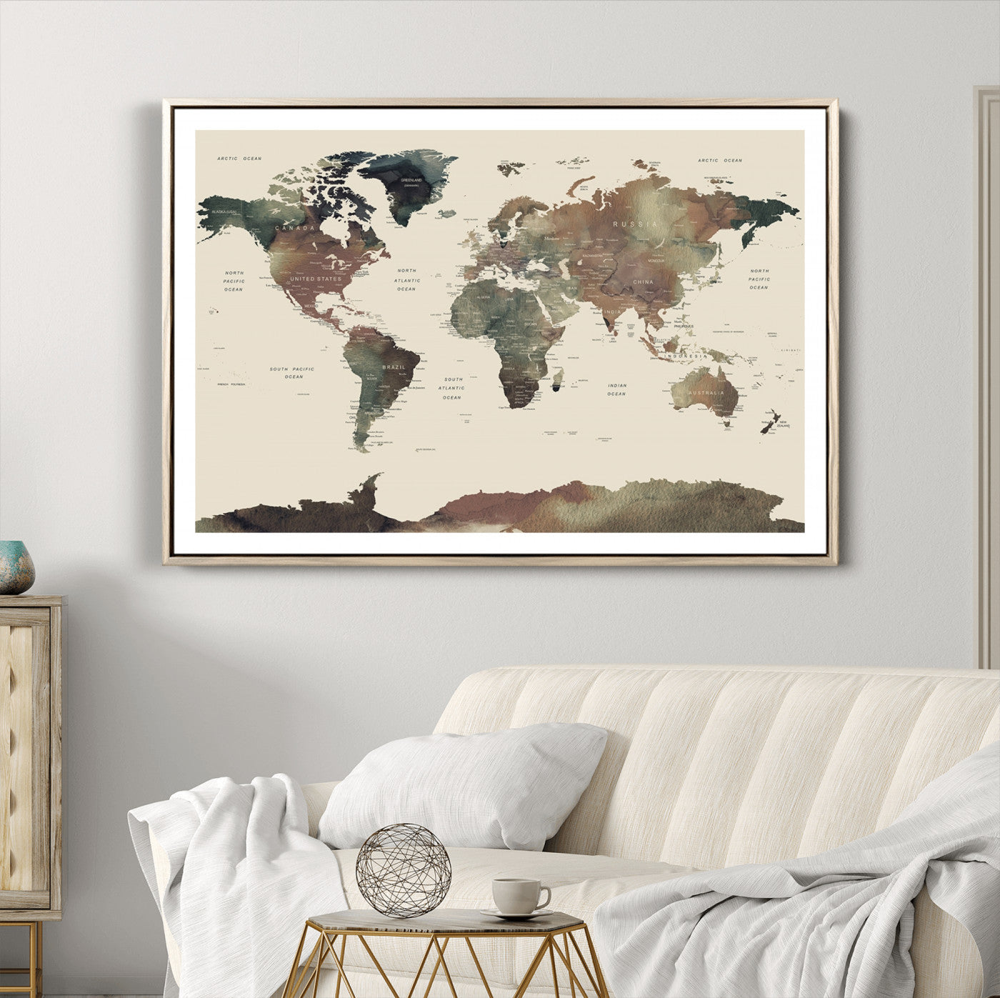 Push Pin World Map Canvas Print – Framed Wall Art for Couples to Track Their Travels – Anniversary Gift or Home Adventure Decor