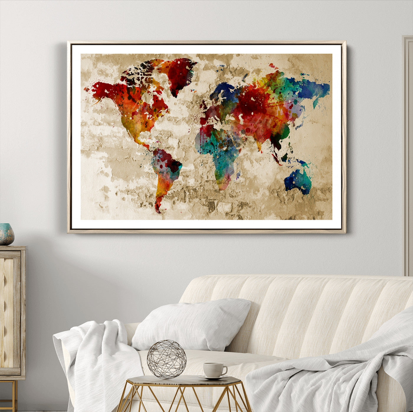 Push Pin World Map Canvas Print – Framed Wall Art for Couples to Track Their Travels – Anniversary Gift or Home Adventure Decor