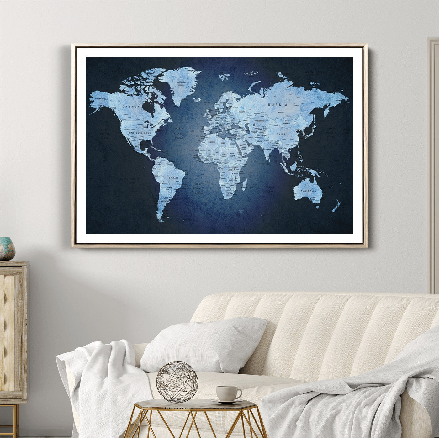 Push Pin World Map Canvas Print – Framed Wall Art for Couples to Track Their Travels – Anniversary Gift or Home Adventure Decor