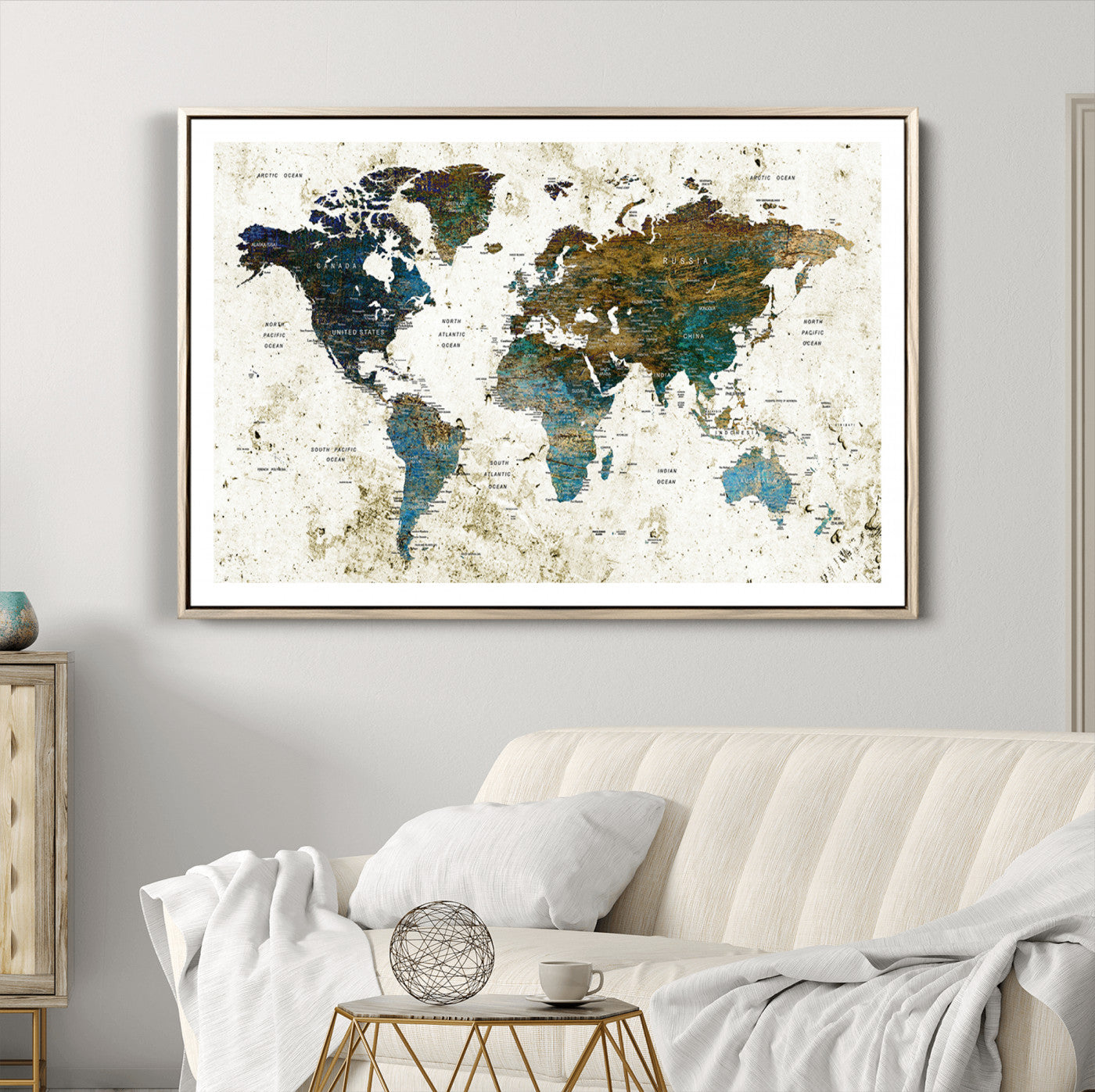 Push Pin World Map Canvas Print – Framed Wall Art for Couples to Track Their Travels – Anniversary Gift or Home Adventure Decor