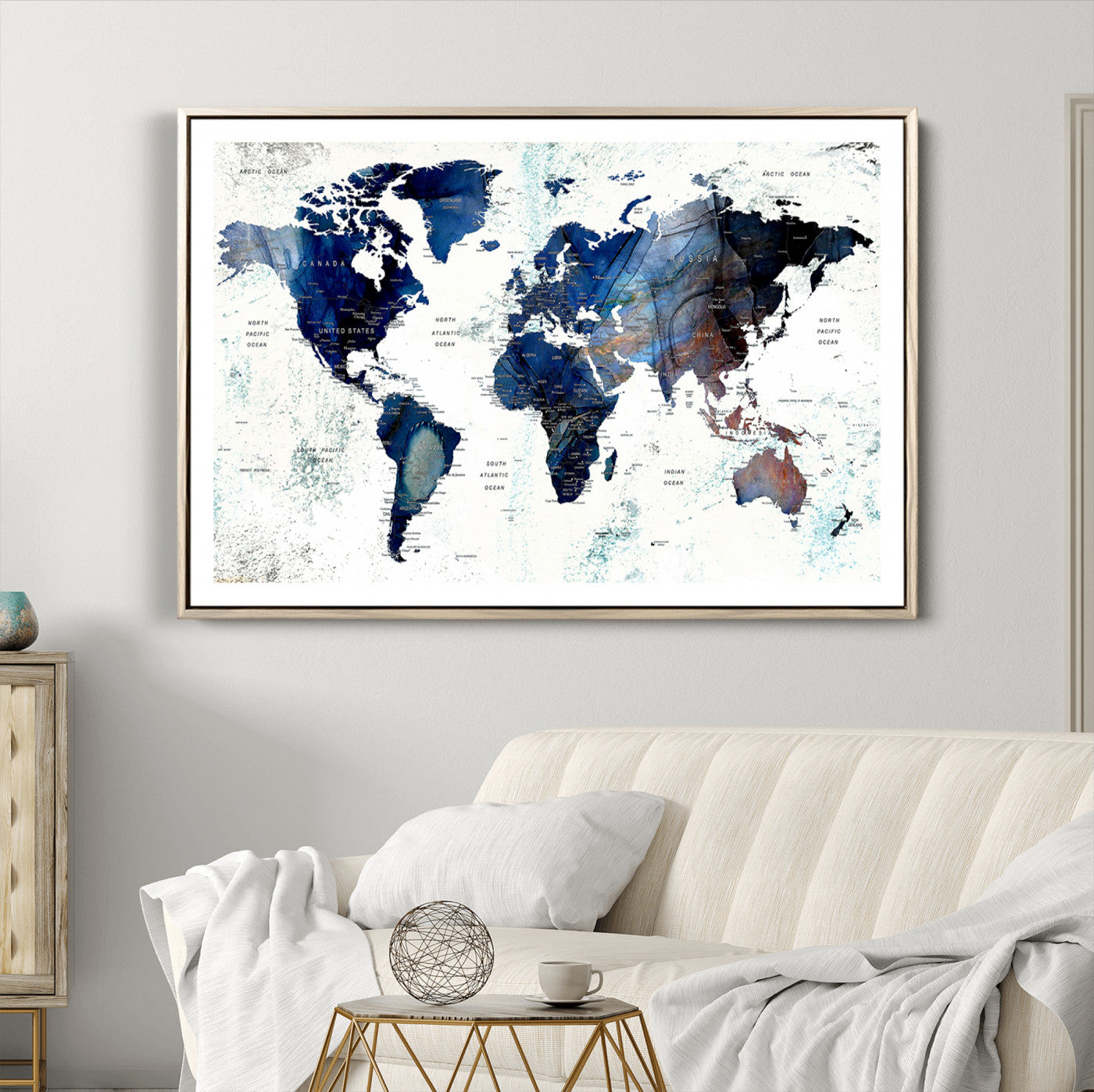 Push Pin World Map Canvas Print – Framed Wall Art for Couples to Track Their Travels – Anniversary Gift or Home Adventure Decor