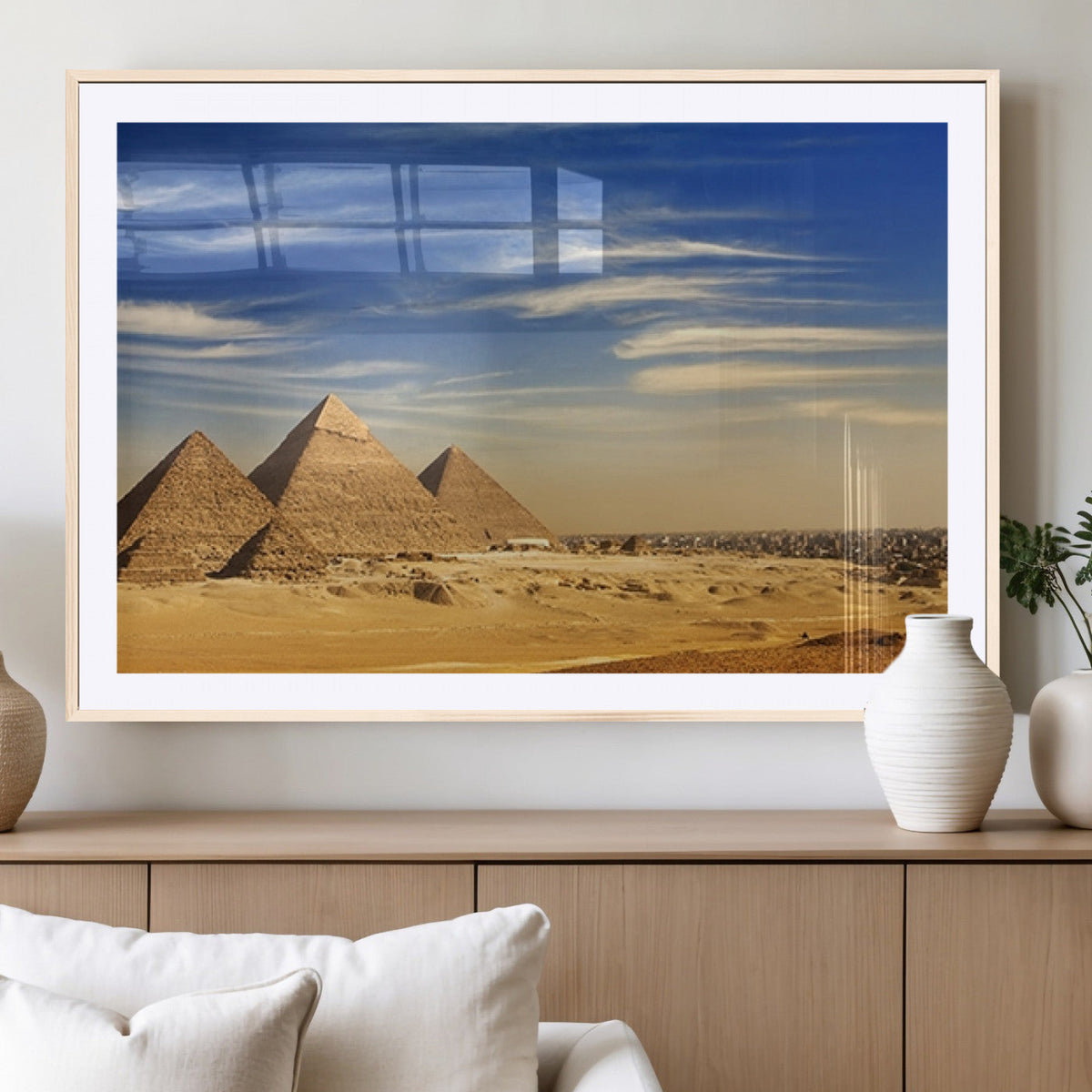 18193-MGC-FP-40x30_Natural-Majestic Ancient Wonders Wall Art Canvas Print, Golden Desert Under Endless Blue Sky Desert Sands Under Endless Blue Sky Artwork for Home Office
