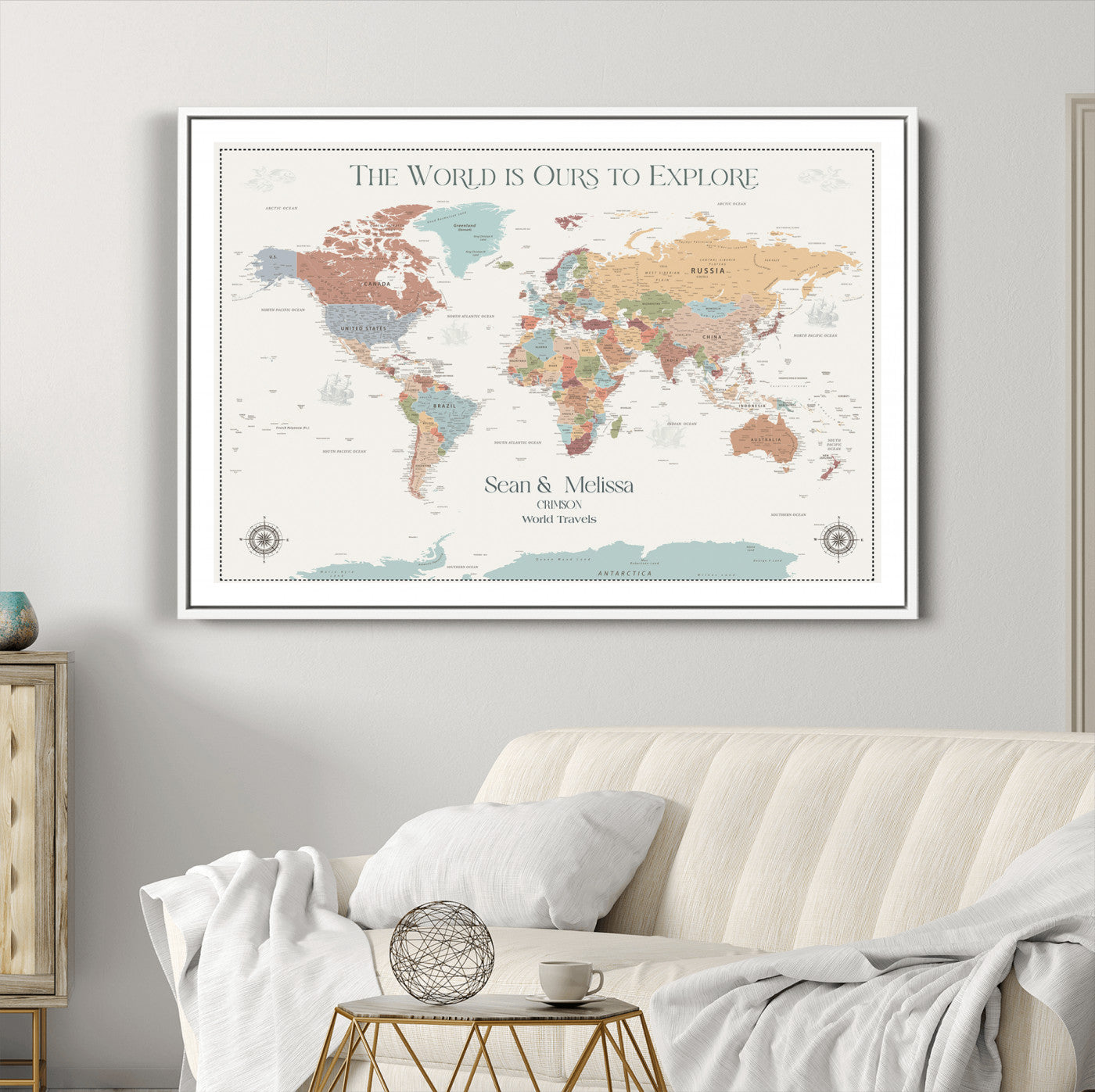 90968866-MGC-FP-40x30-Custom Push Pin World Map Wall Canvas Print – Personalized Travel Tracker with Pins – Framed Large Multi-Size Canvas for Home Office Decor
