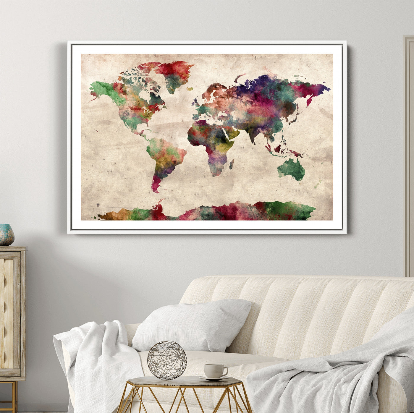 Push Pin World Map Canvas Print – Framed Wall Art for Couples to Track Their Travels – Anniversary Gift or Home Adventure Decor