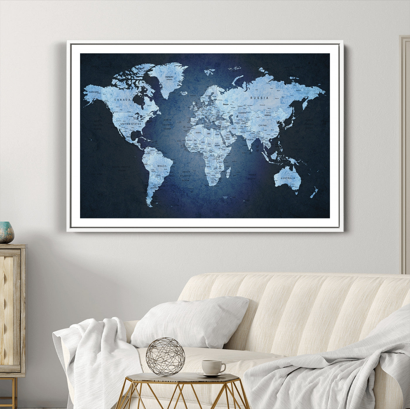 Push Pin World Map Canvas Print – Framed Wall Art for Couples to Track Their Travels – Anniversary Gift or Home Adventure Decor