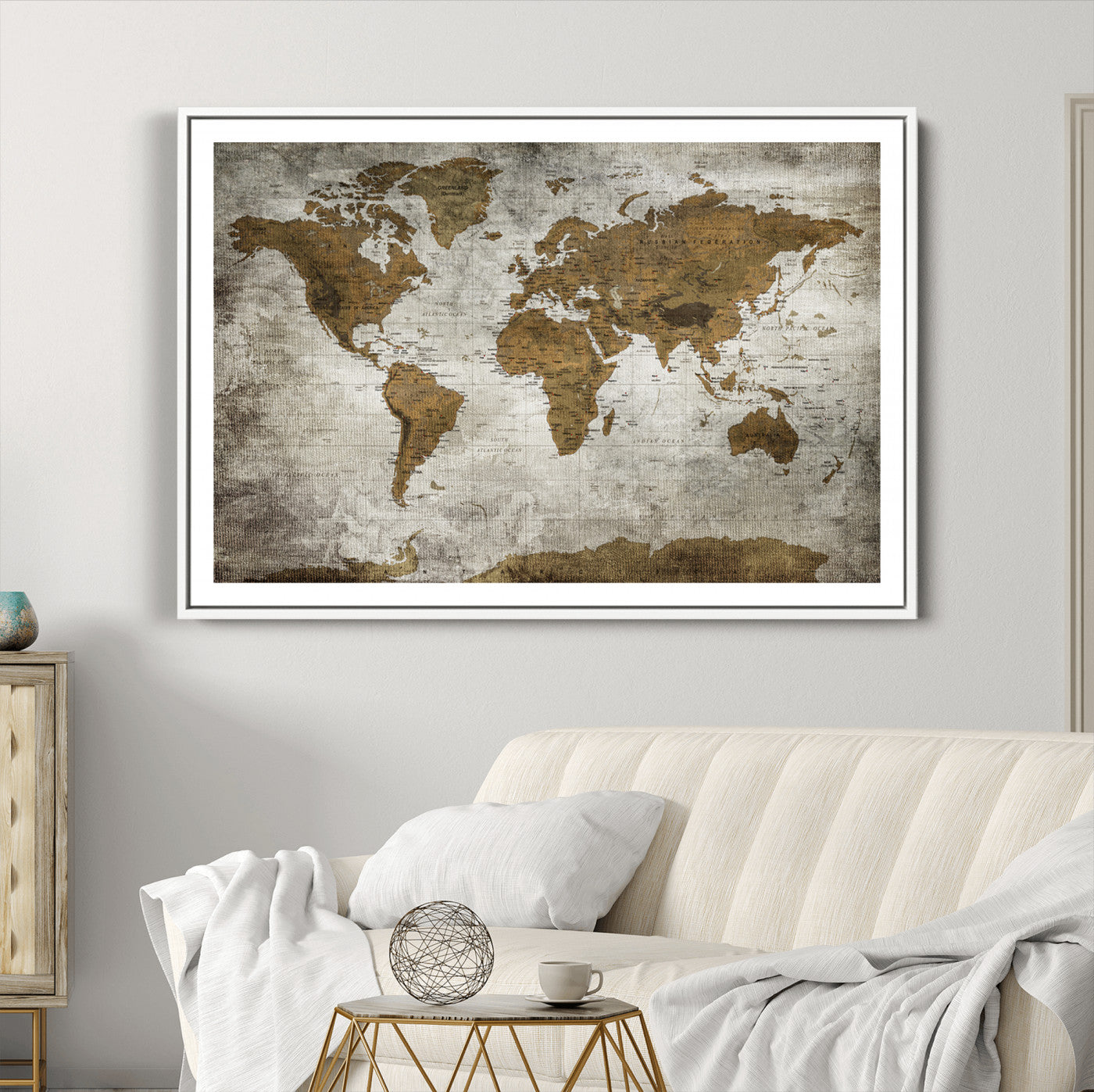 Push Pin World Map Canvas Print – Framed Wall Art for Couples to Track Their Travels – Anniversary Gift or Home Adventure Decor