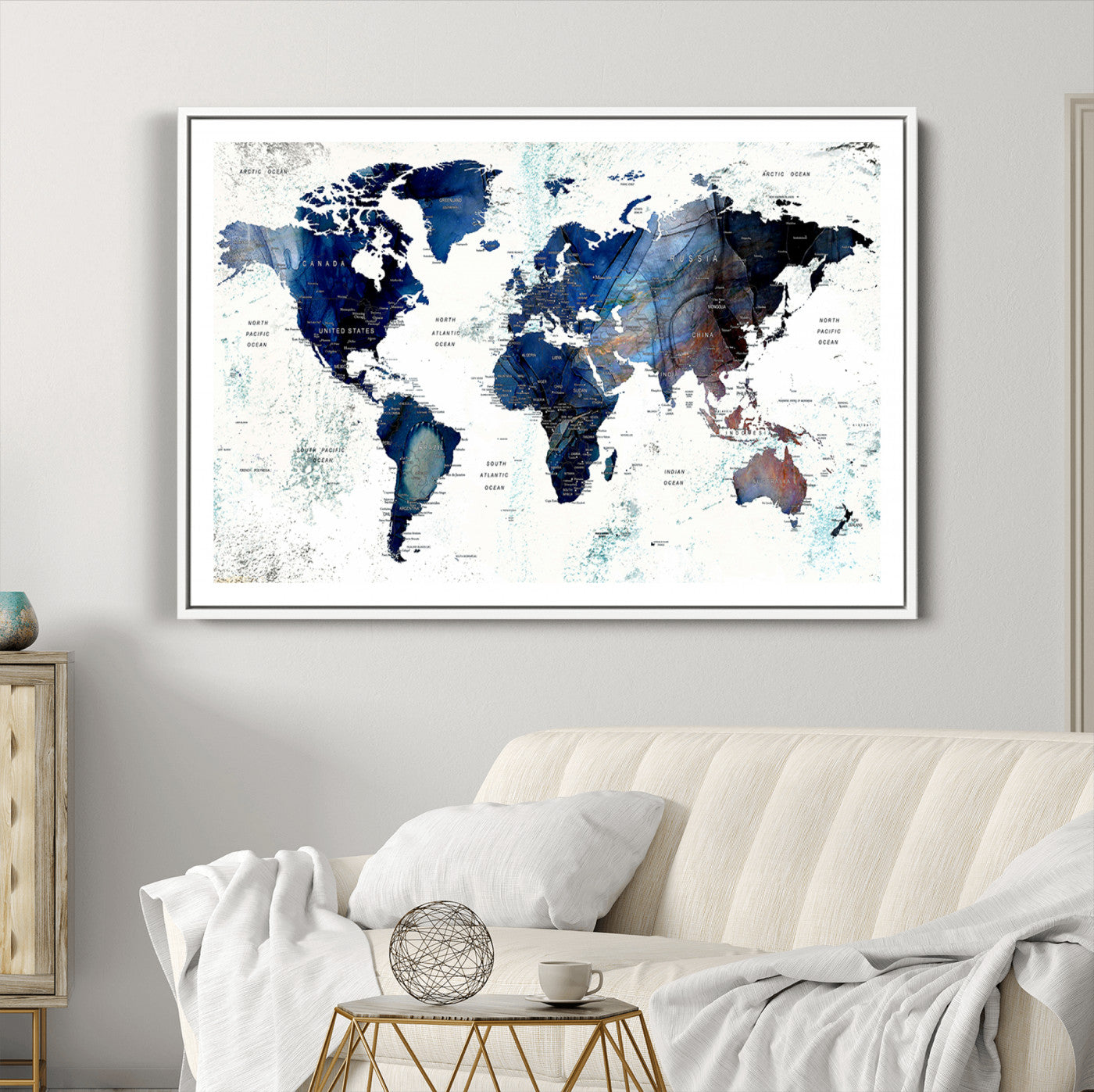 Push Pin World Map Canvas Print – Framed Wall Art for Couples to Track Their Travels – Anniversary Gift or Home Adventure Decor