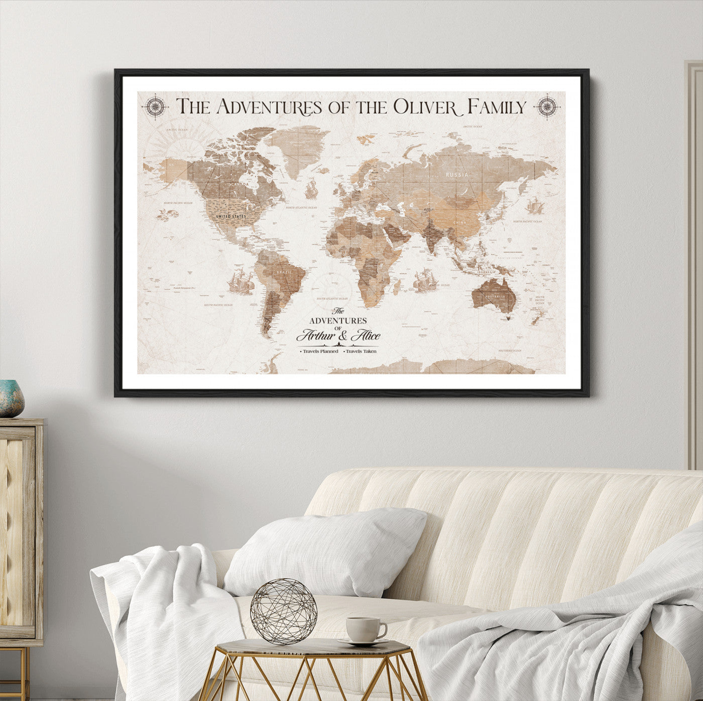 58395047-MGC-FP-36x24_Black-Personalized Framed World Map Canvas Wall Art Print – Custom Push Pin Travel Tracker Lover - Custom World Map on Canvas