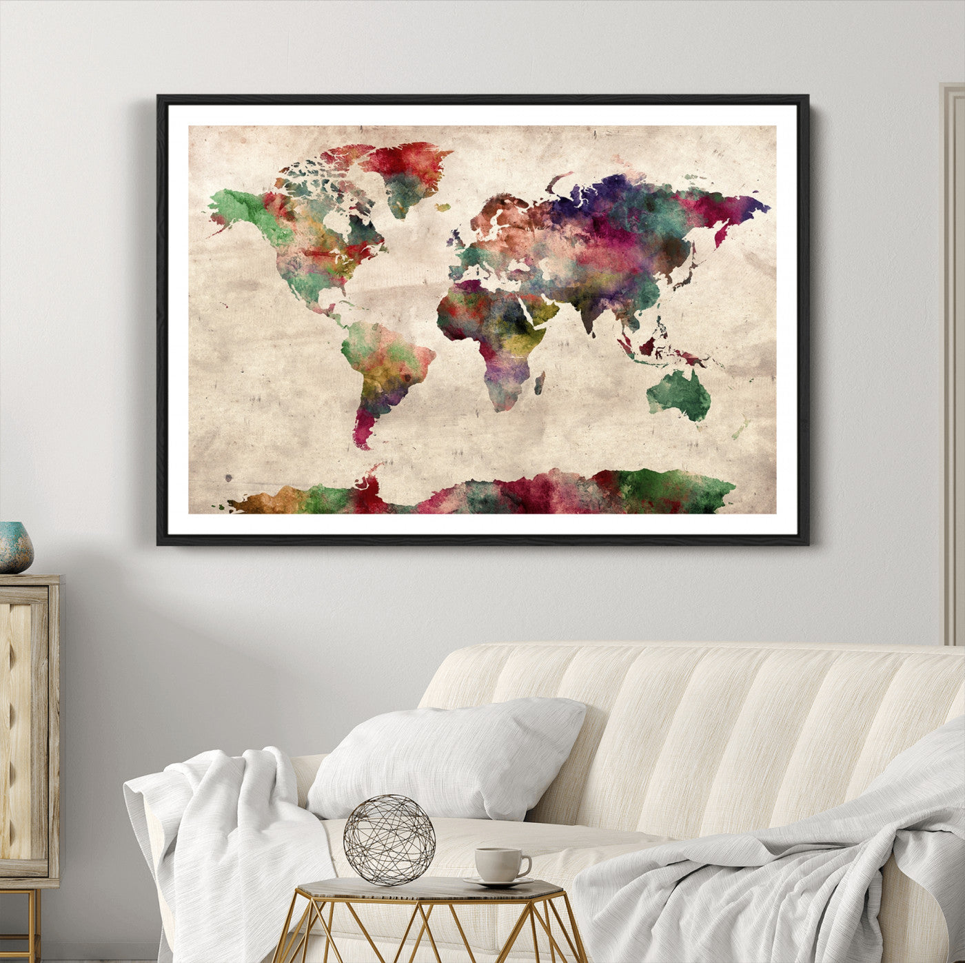 Push Pin World Map Canvas Print – Framed Wall Art for Couples to Track Their Travels – Anniversary Gift or Home Adventure Decor