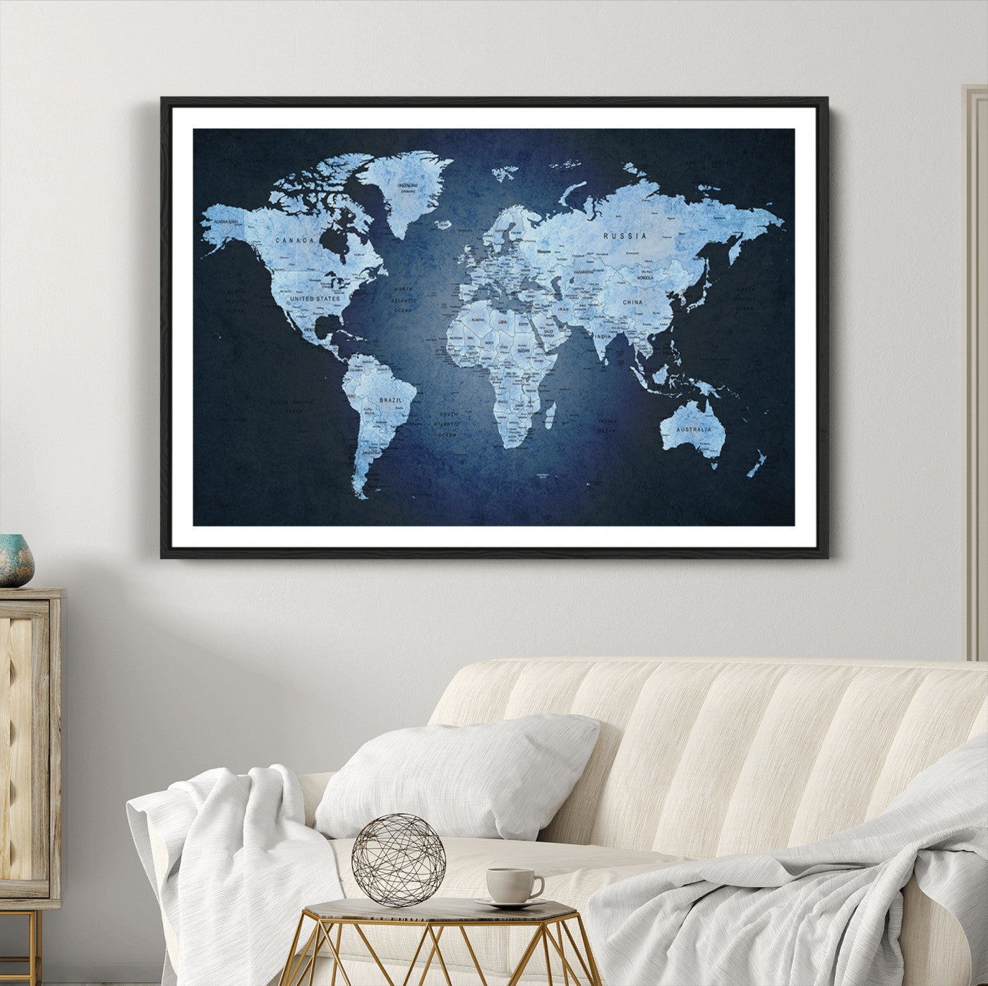 Push Pin World Map Canvas Print – Framed Wall Art for Couples to Track Their Travels – Anniversary Gift or Home Adventure Decor