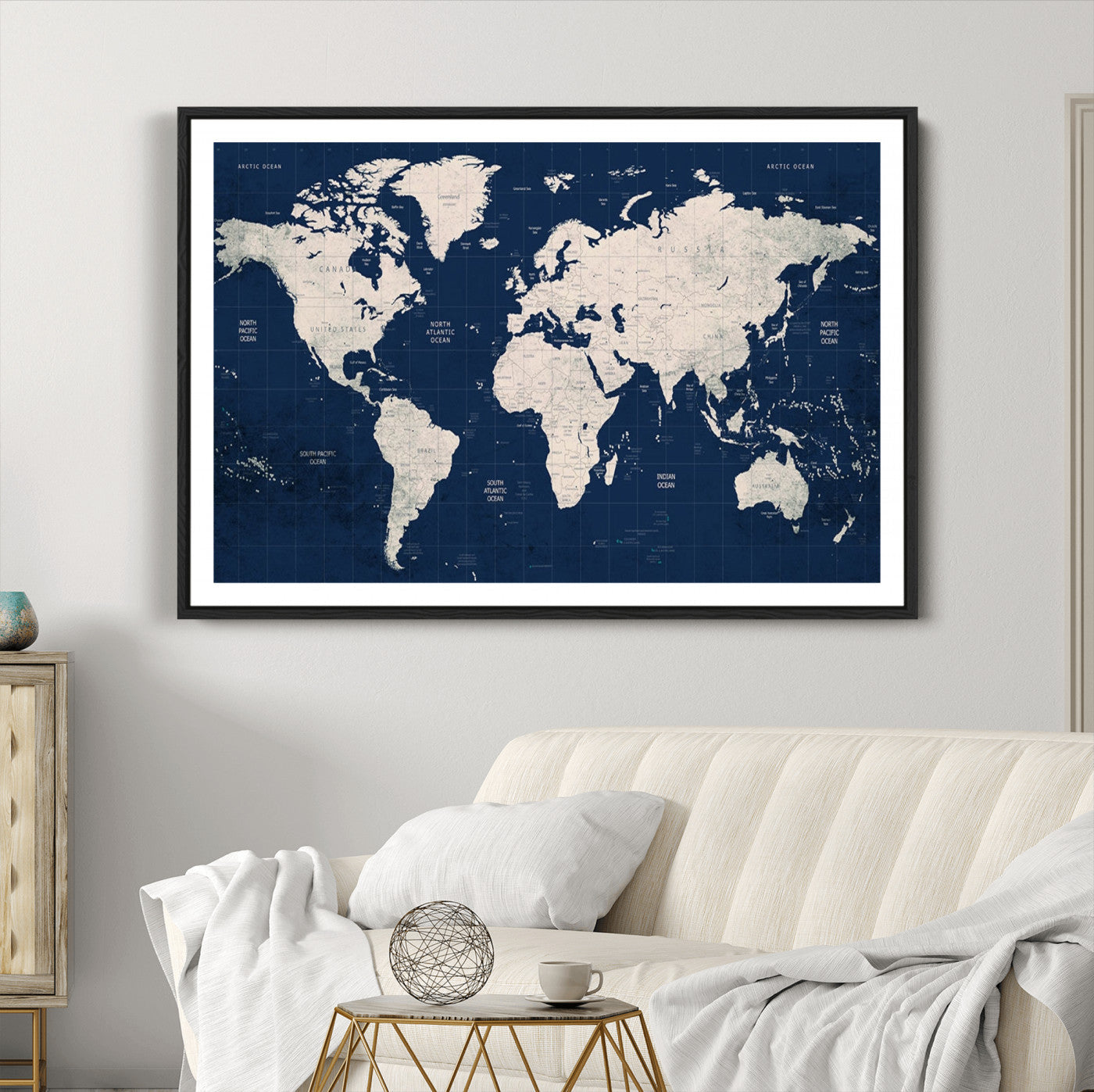 Push Pin World Map Canvas Print – Framed Wall Art for Couples to Track Their Travels – Anniversary Gift or Home Adventure Decor