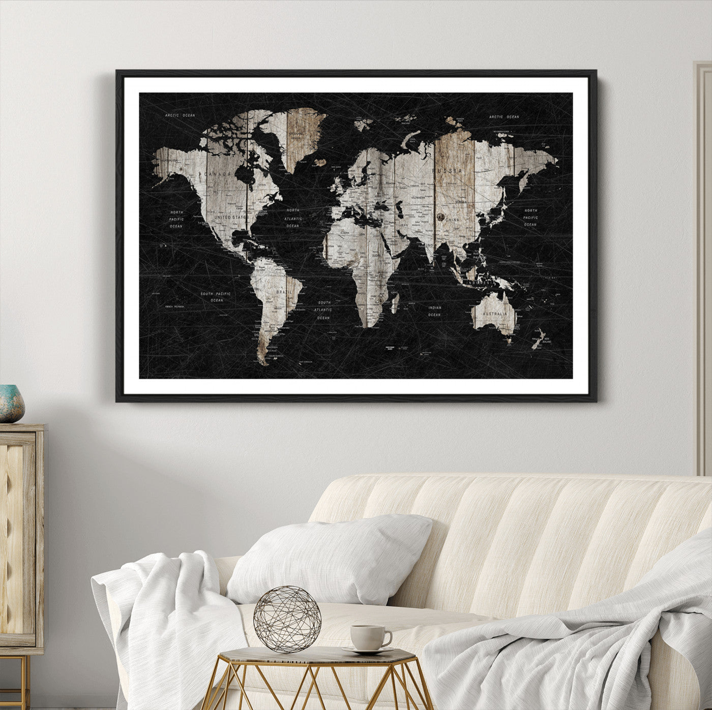 Push Pin World Map Canvas Print – Framed Wall Art for Couples to Track Their Travels – Anniversary Gift or Home Adventure Decor