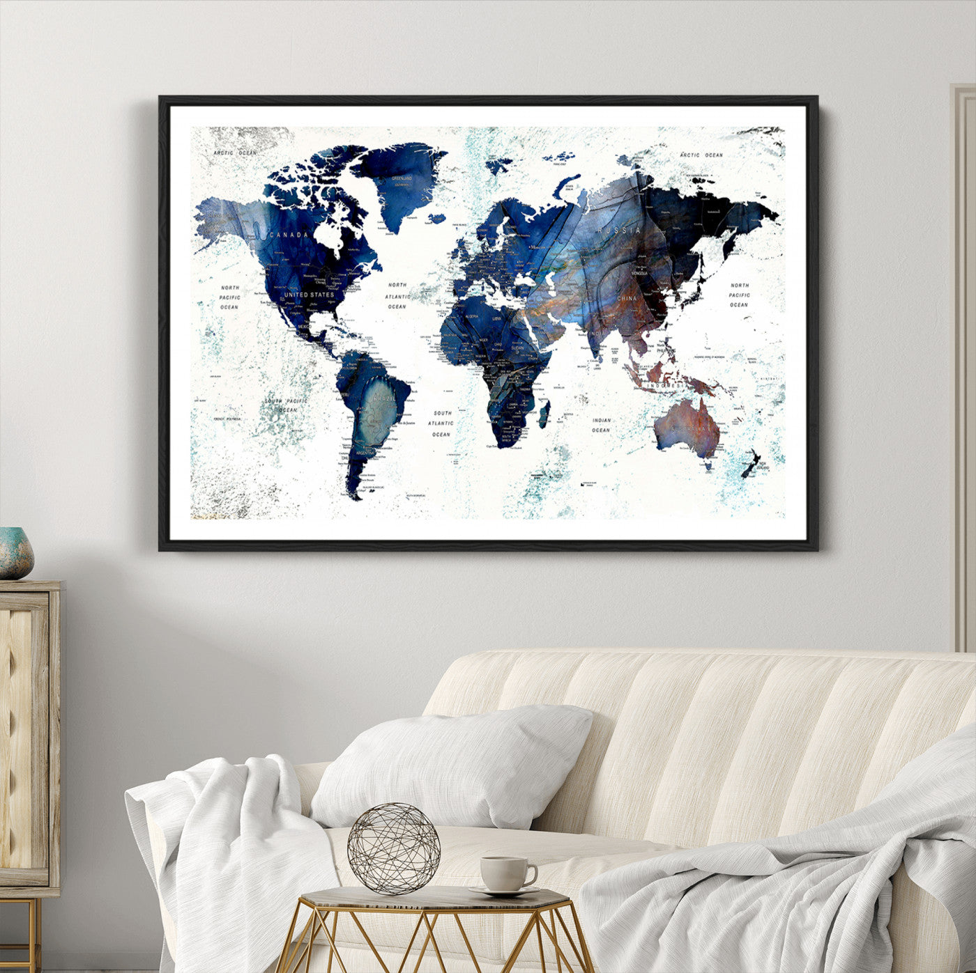 Push Pin World Map Canvas Print – Framed Wall Art for Couples to Track Their Travels – Anniversary Gift or Home Adventure Decor