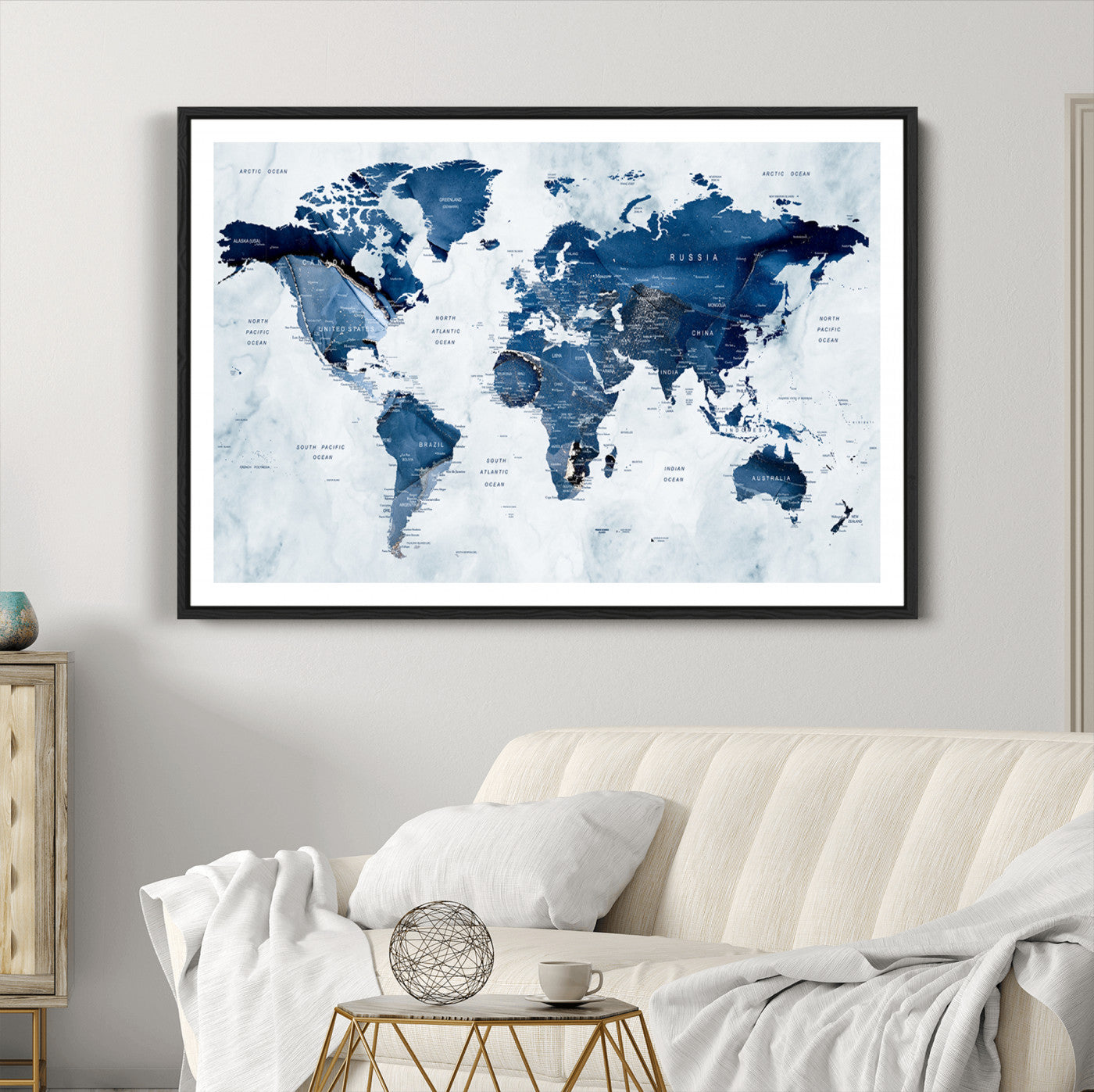 Push Pin World Map Canvas Print – Framed Wall Art for Couples to Track Their Travels – Anniversary Gift or Home Adventure Decor