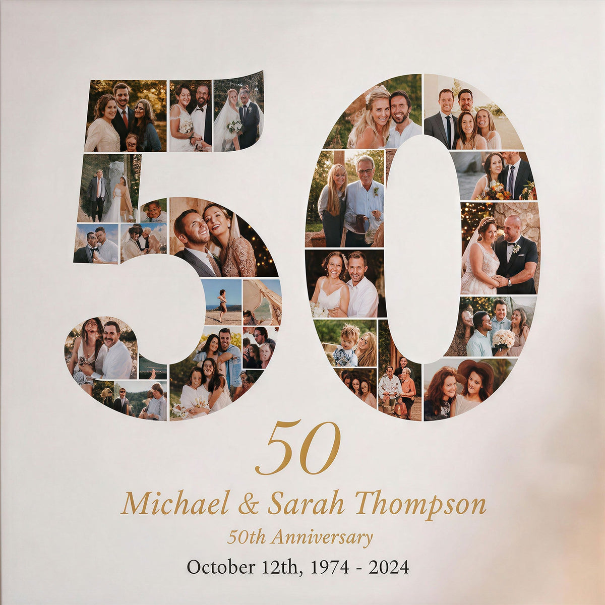 Personalized 50th Anniversary Photo Collage Wall Art Print, Golden Anniversary Gift