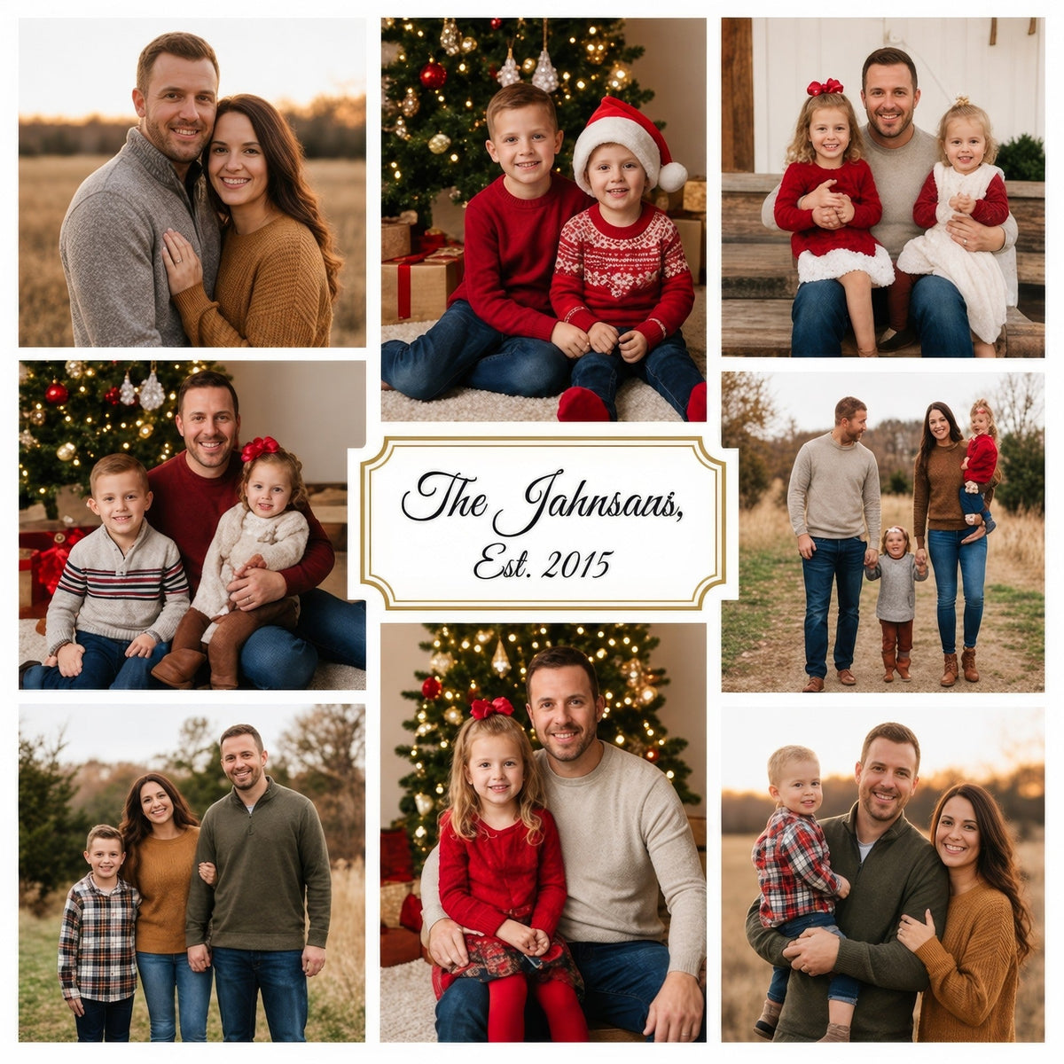 Personalized family photo collage wall art, square canvas print