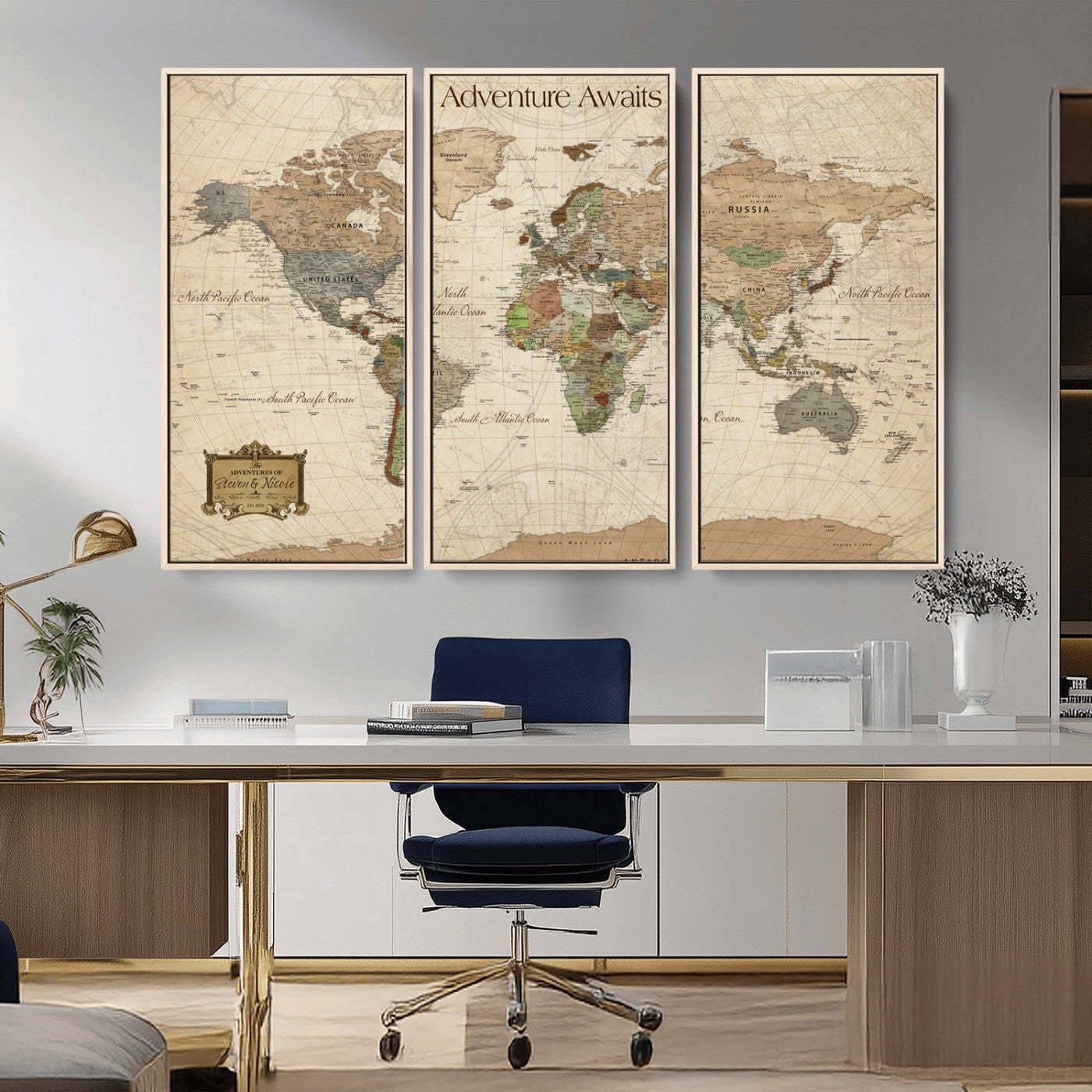 82844776-MGV-FC-48X32-3P-Personalized World Map Print, Customizable Push Pin Framed World Map Print on Canvas - Custom Quote on Map Print