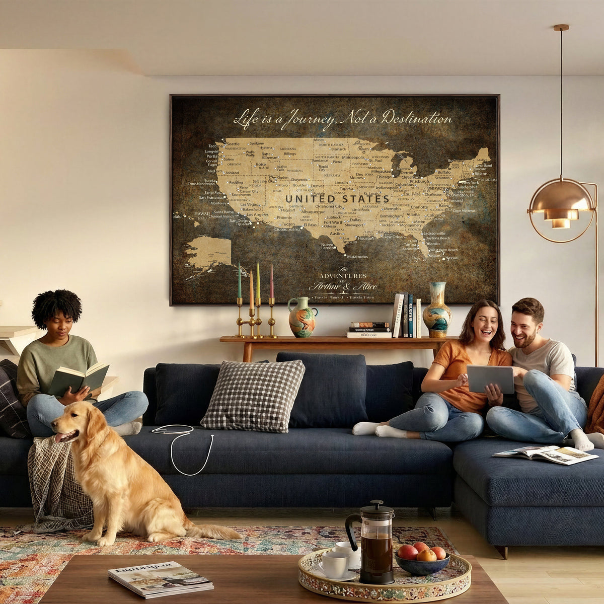 51713332-MGV-CV-36X24 - Personalized USA Push Pin Travel Map Canvas for Adventure Wall Decor