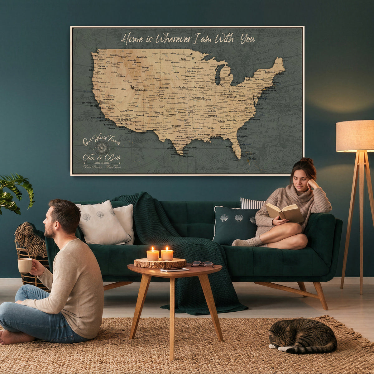 41270900-MGV-CV-36X24 - Custom Push Pin US Map Canvas | Personalized Travel Tracker | America Cities Map Anniversary Gift for Couples | Adventure America Map Wall Art with Pin