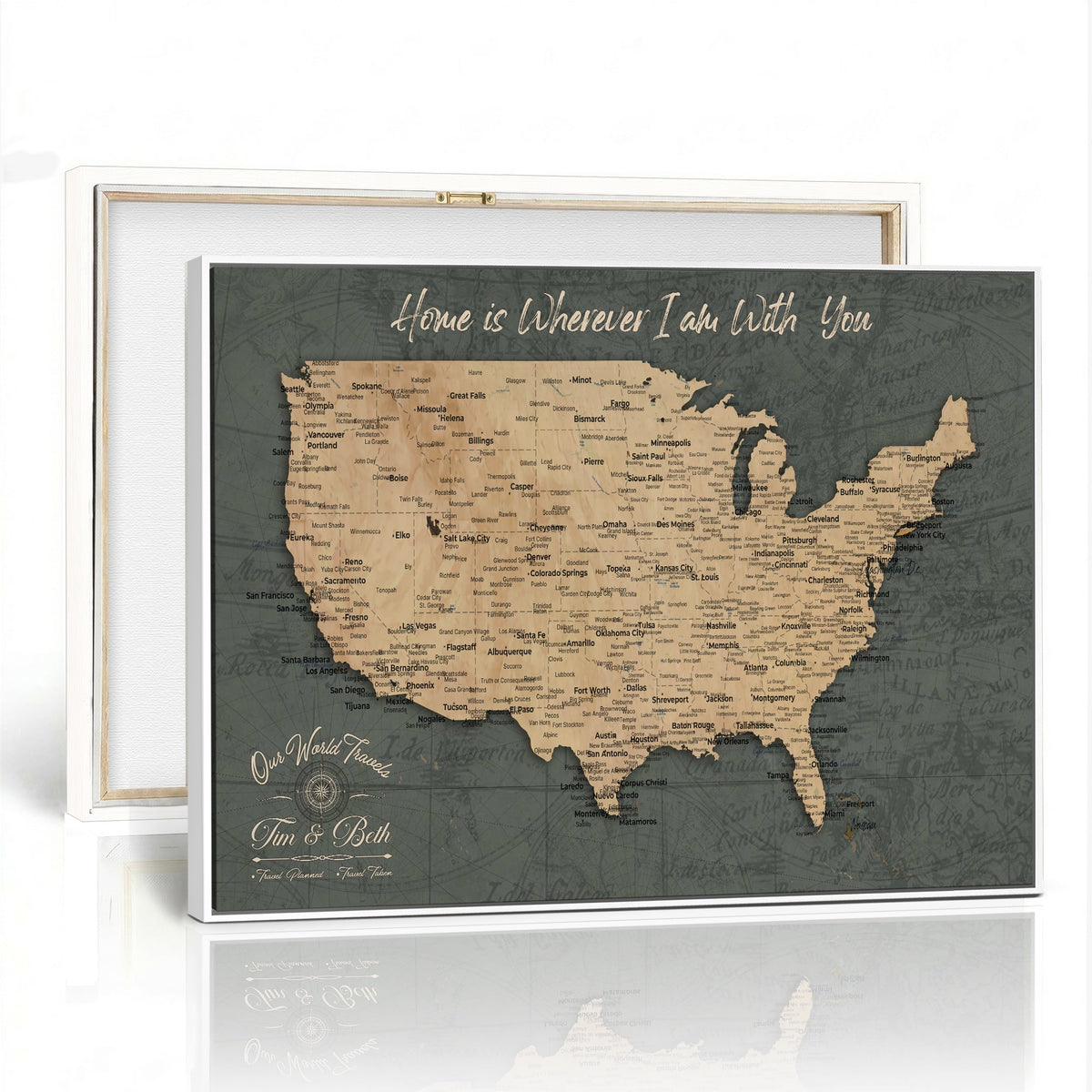 41270900-MGV-CV-36X24 - Custom Push Pin US Map Canvas | Personalized Travel Tracker | America Cities Map Anniversary Gift for Couples | Adventure America Map Wall Art with Pin