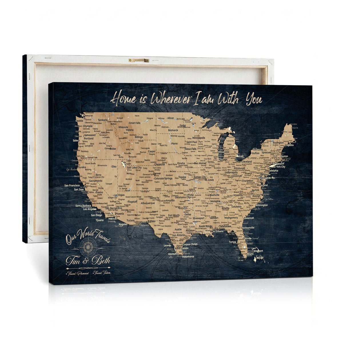 48467834-MGV-CV-36X24 - Custom Push Pin US Map Canvas | Personalized Travel Tracker | America Cities Map Anniversary Gift for Couples | Adventure America Map Wall Art with Pins