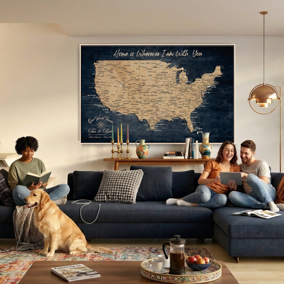 48467834-MGV-CV-36X24 - Custom Push Pin US Map Canvas | Personalized Travel Tracker | America Cities Map Anniversary Gift for Couples | Adventure America Map Wall Art with Pins