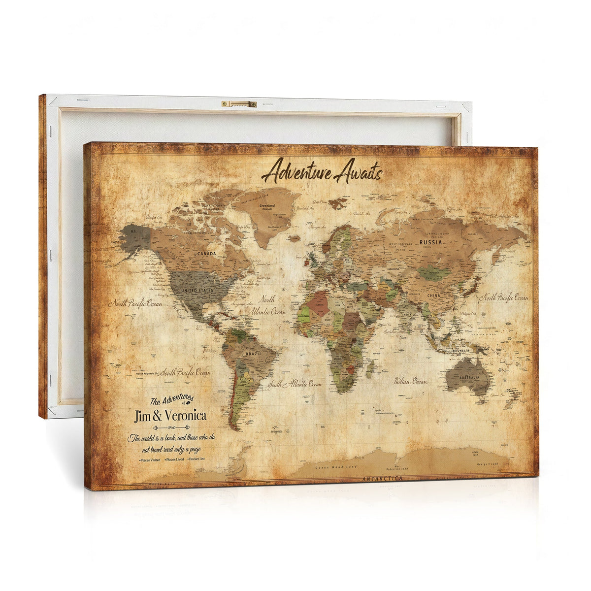 14637271H1-MGV-CV-36X24 - Custom Push Pin World Map Canvas | Personalized Travel Tracker | Wedding Anniversary Gift for Couples | Adventure Map Wall Art with Pins