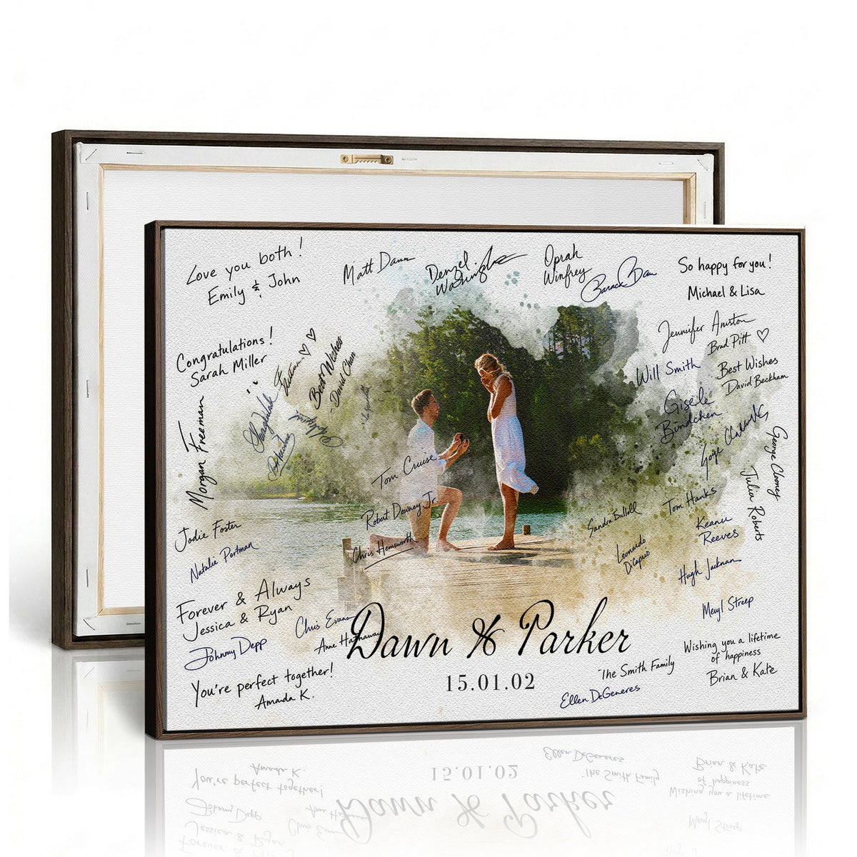 14326128-MGV-CV-36X24 - Wedding Guest Book Alternative Wall Art Canvas Print, Personalized Couple Photo Guestbook Wedding Signature Poster, Custom Couple Photo Guestbook Canvas, Bridal Shower Reception Decor