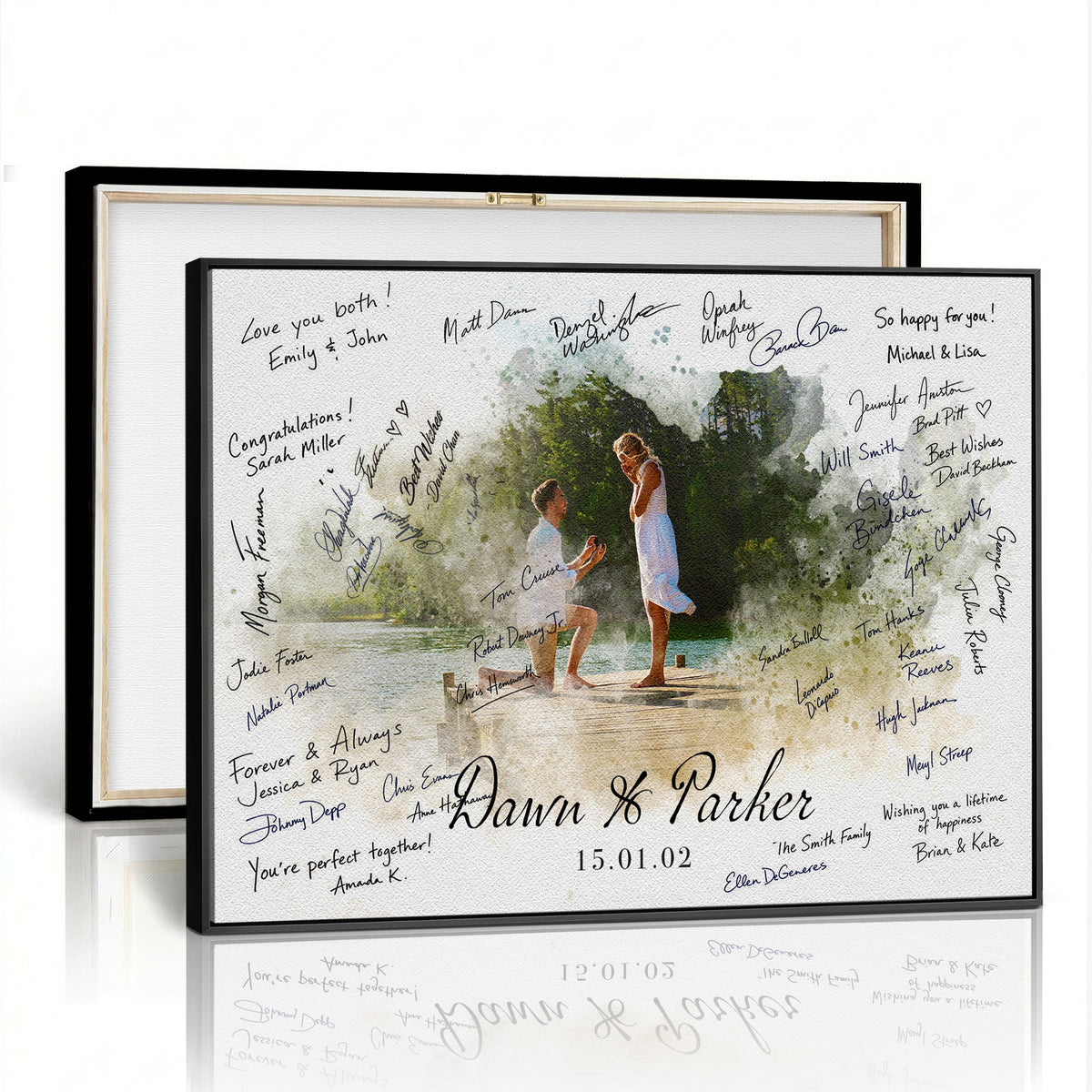 14326128-MGV-CV-36X24 - Wedding Guest Book Alternative Wall Art Canvas Print, Personalized Couple Photo Guestbook Wedding Signature Poster, Custom Couple Photo Guestbook Canvas, Bridal Shower Reception Decor