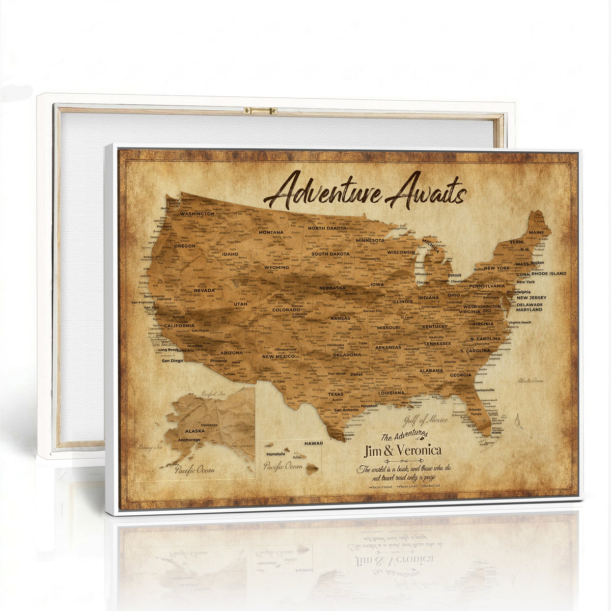 41270900KR-MGV-CV-36X24 - Custom Push Pin US Map Canvas | Personalized Travel Tracker | America Cities Map Anniversary Gift for Couples | Adventure America Map Wall Art with Pins
