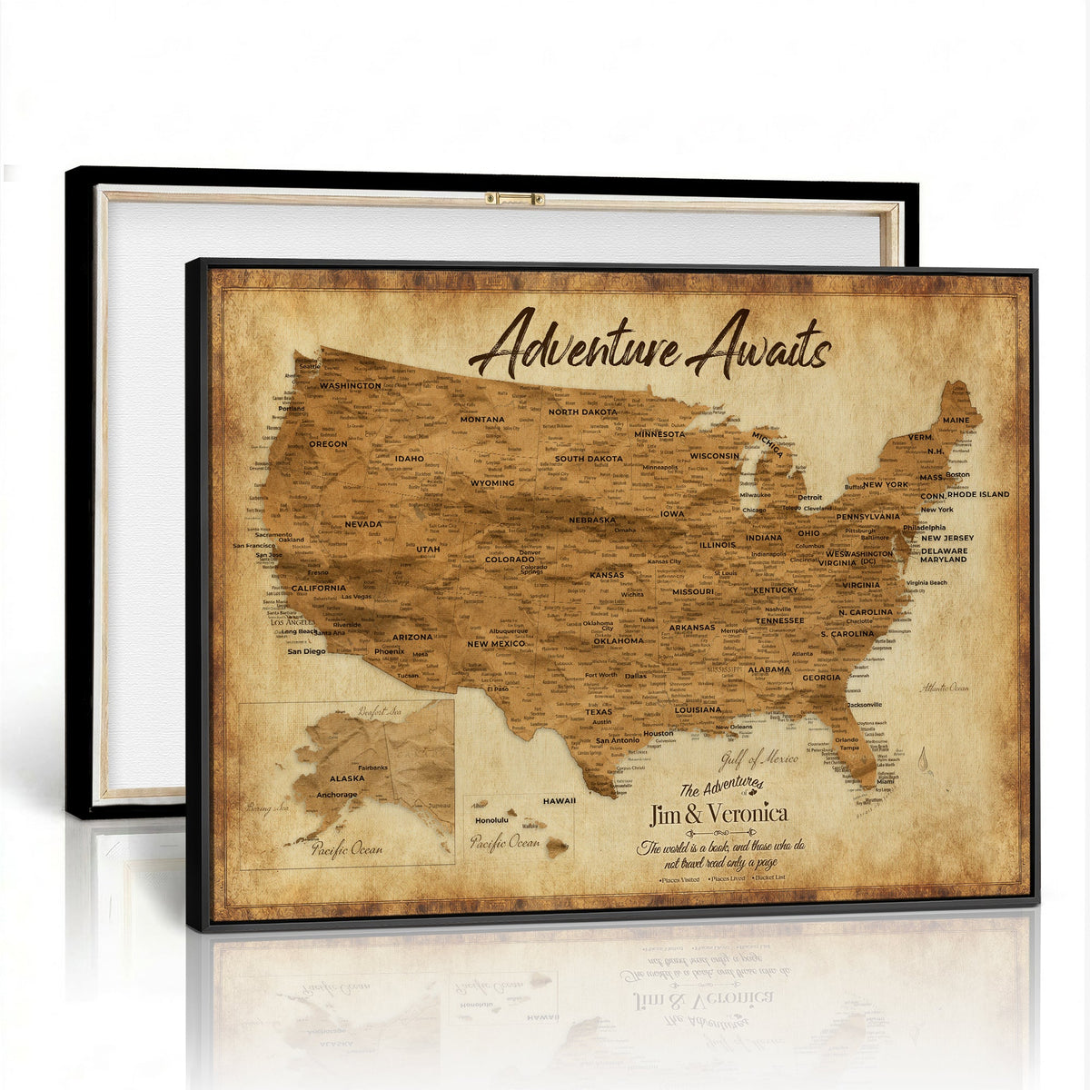 41270900KR-MGV-CV-36X24 - Custom Push Pin US Map Canvas | Personalized Travel Tracker | America Cities Map Anniversary Gift for Couples | Adventure America Map Wall Art with Pins