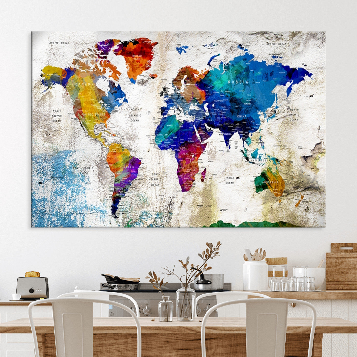 Push Pin World Map Canvas Print – Framed Wall Art for Couples to Track Their Travels – Anniversary Gift or Home Adventure Decor