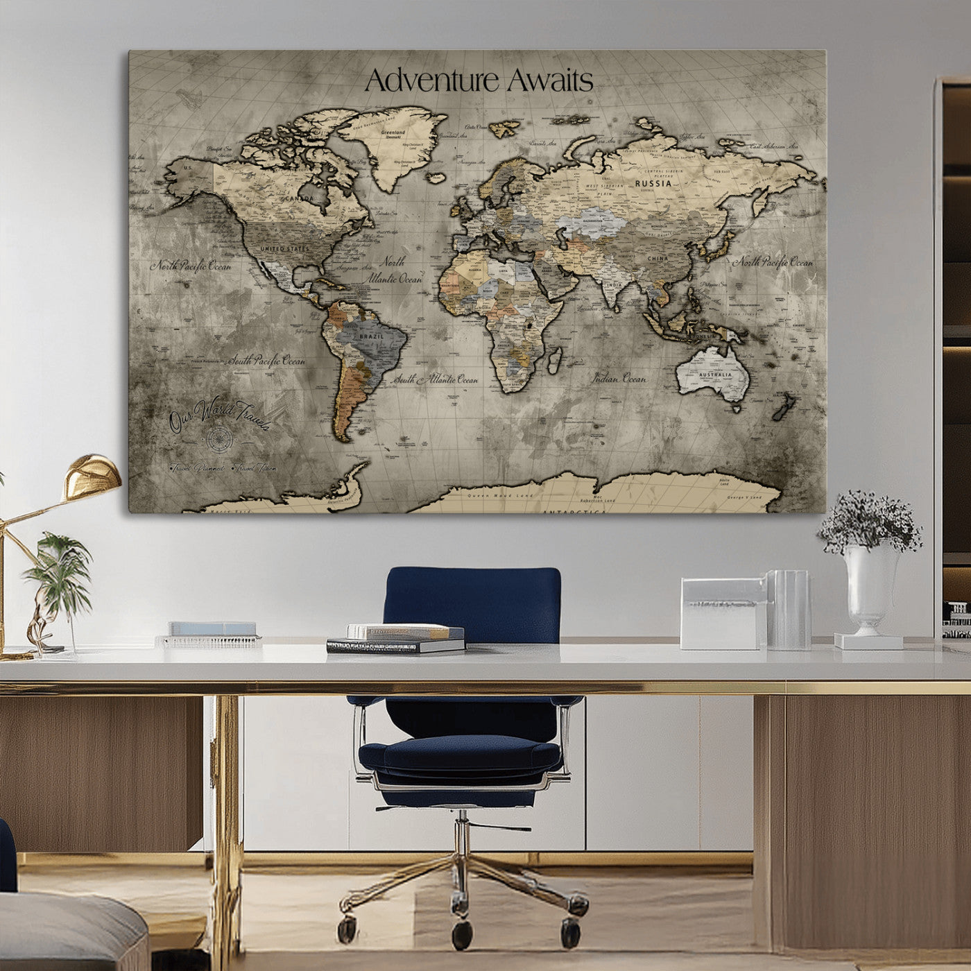 60740187-MGV-CV-36X24-Tree Rings Wall Art Canvas Print, Framed Wood Texture Art Picture Print, Blue Grain Perfect Rustic Modern Decor Artwork, Wood Texture Wall