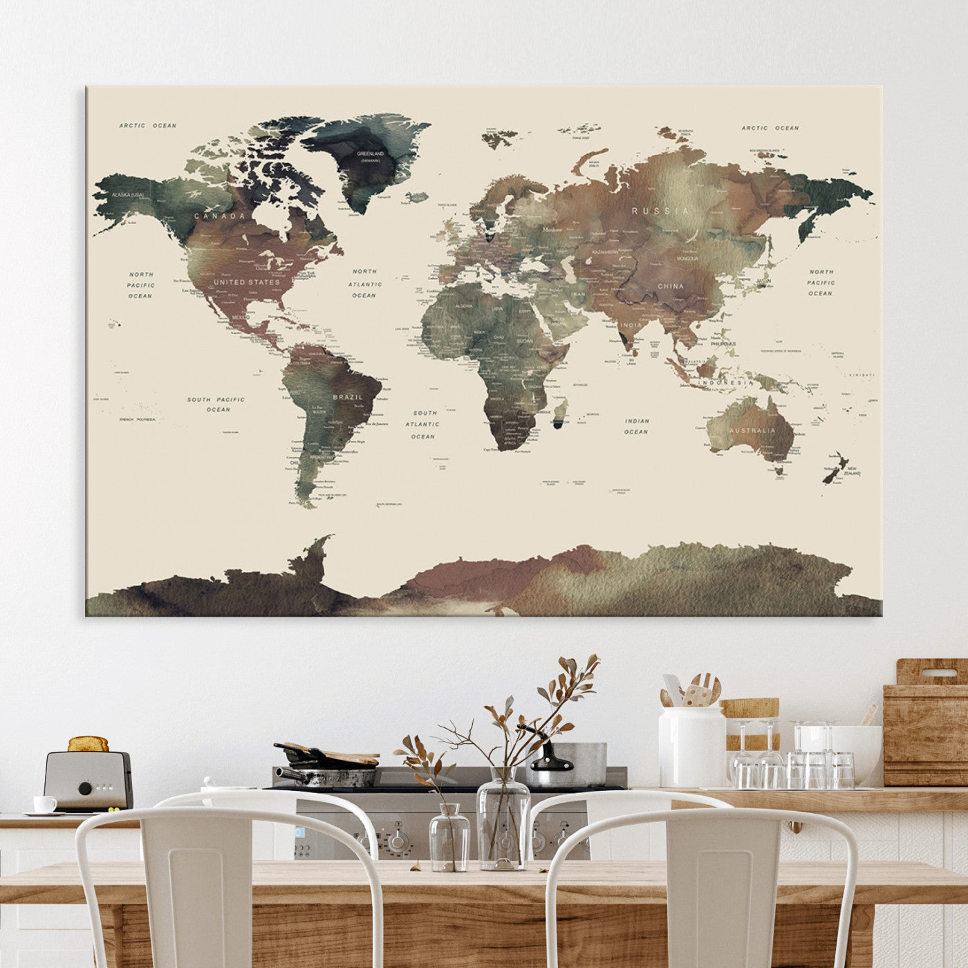 Push Pin World Map Canvas Print – Framed Wall Art for Couples to Track Their Travels – Anniversary Gift or Home Adventure Decor