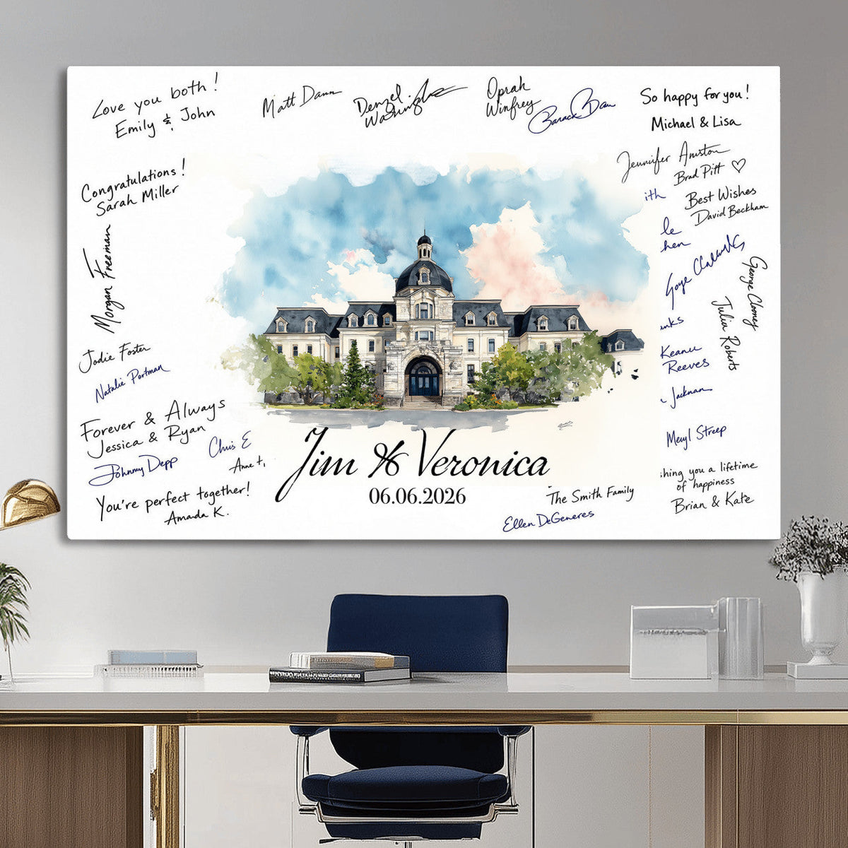 38232057-MGV-CV-36X24 - Wedding Guest Book Alternative Wall Art Canvas Print, Personalized Couple Photo Guestbook Wedding Signature Poster, Custom Couple Photo Guestbook Canvas