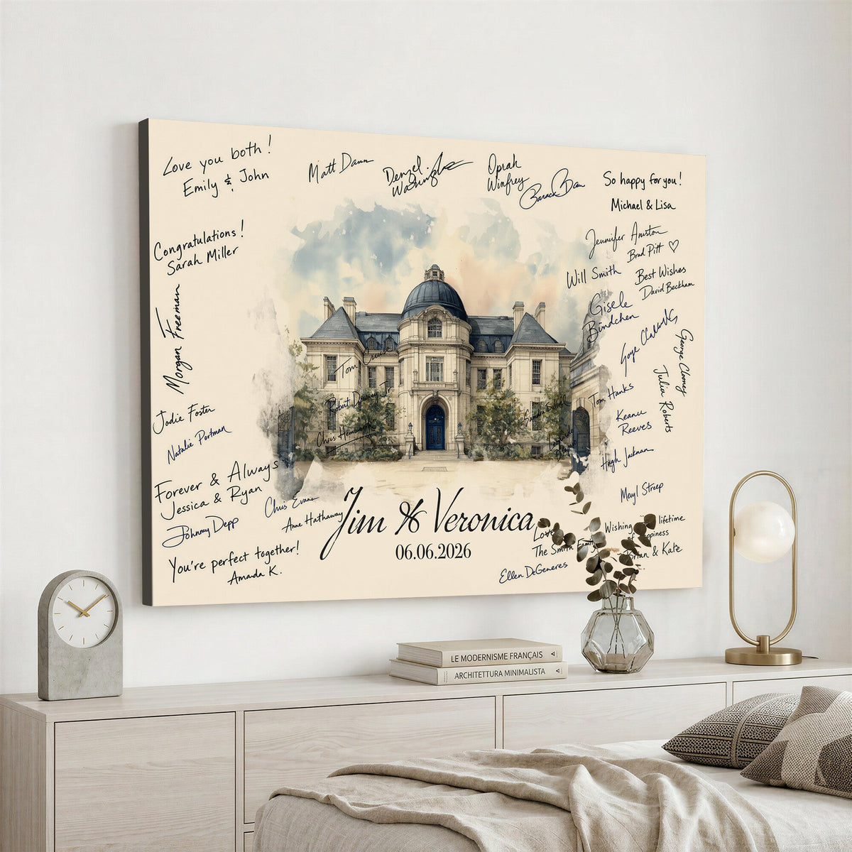 17002059-MGV-CV-36X24 - Wedding Guest Book Alternative Wall Art Canvas Print, Personalized Couple Photo Guestbook