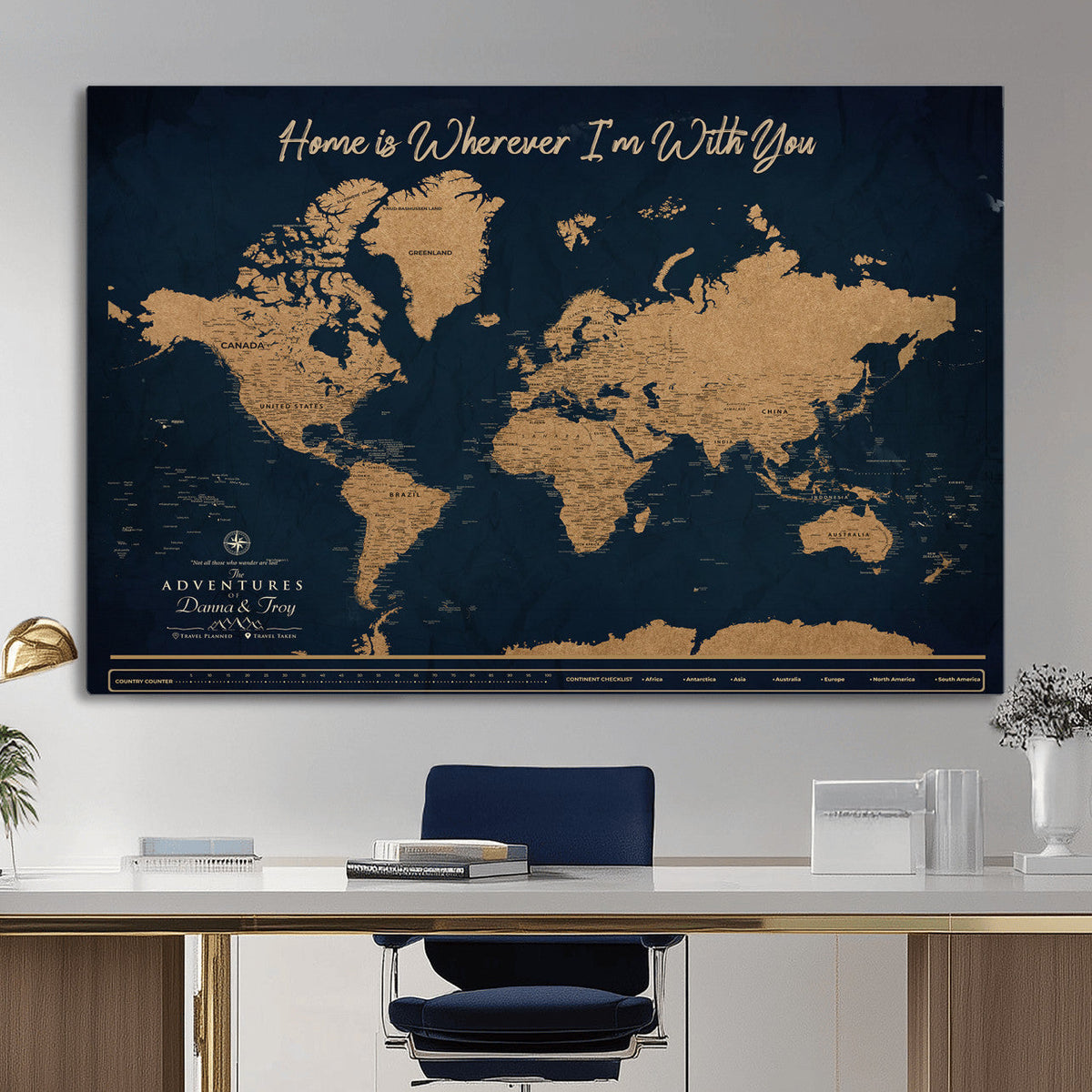 45598170-MGV-CV-36X24 - Custom Push Pin World Map Canvas Print | Personalized Travel Map Wall Art