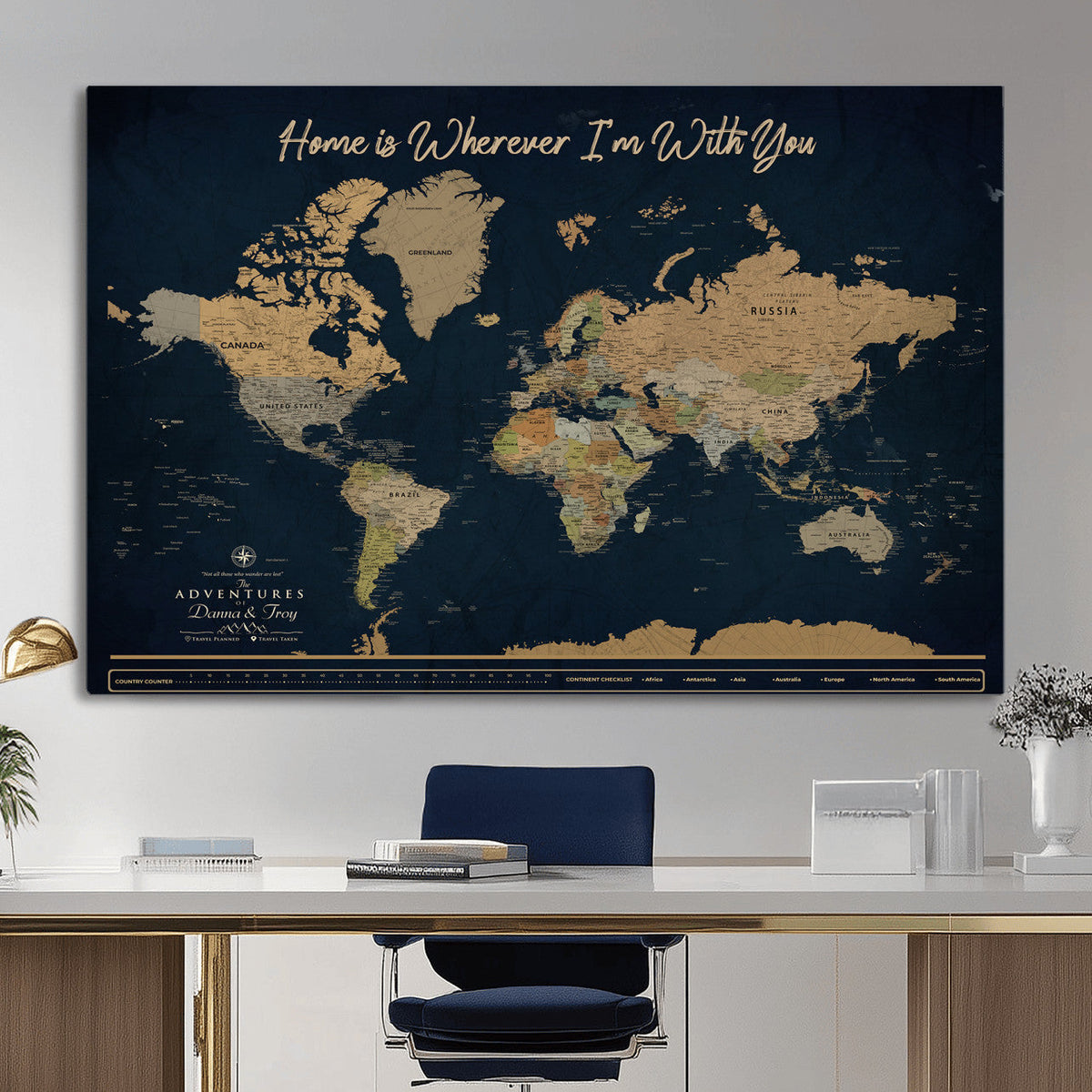 14276407-MGV-CV-36X24 - Custom Push Pin World Map Canvas Print | Personalized Travel Map Wall Art