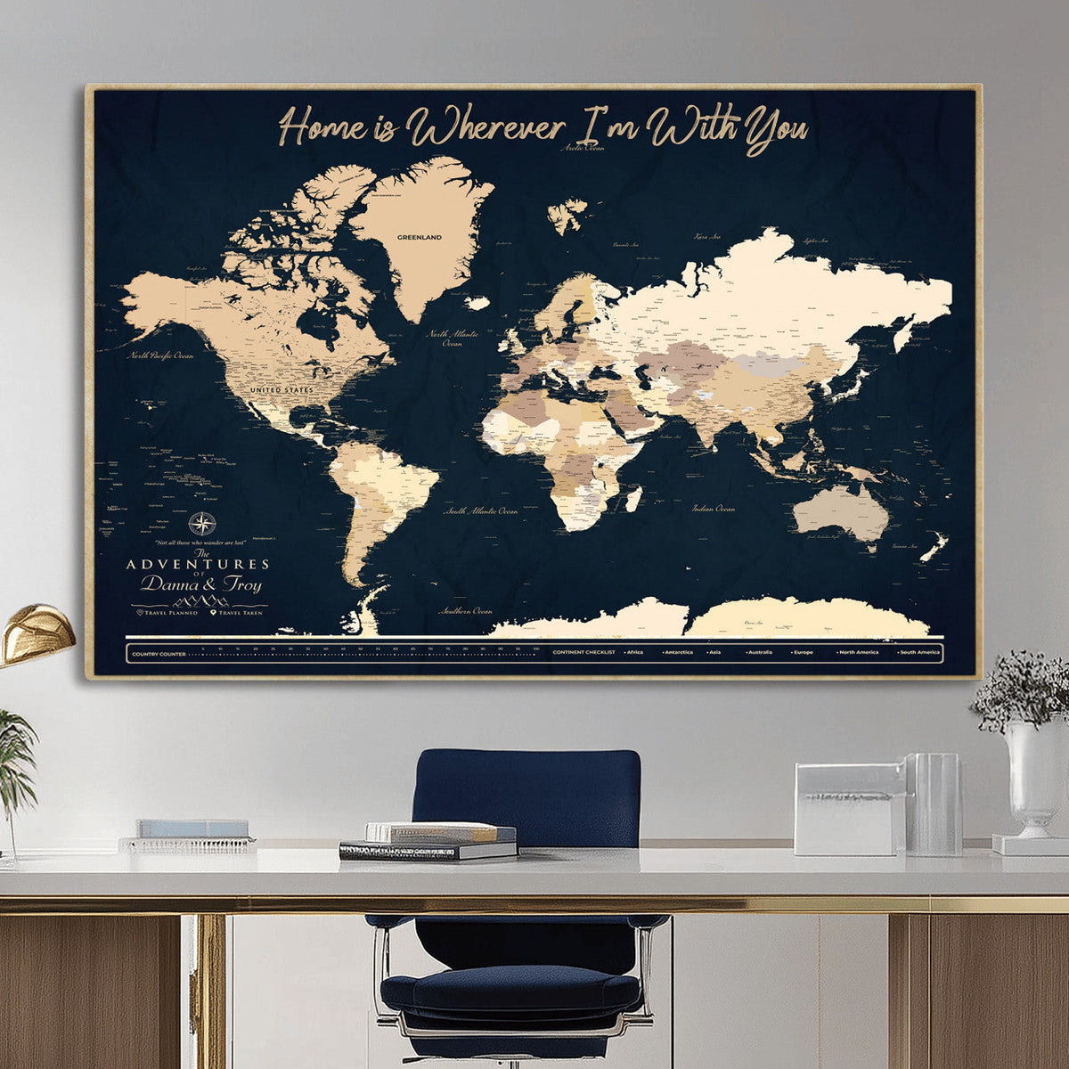 29990805-MGV-CV-36X24 - Custom Push Pin World Map Canvas Print | Personalized Travel Map Wall Art