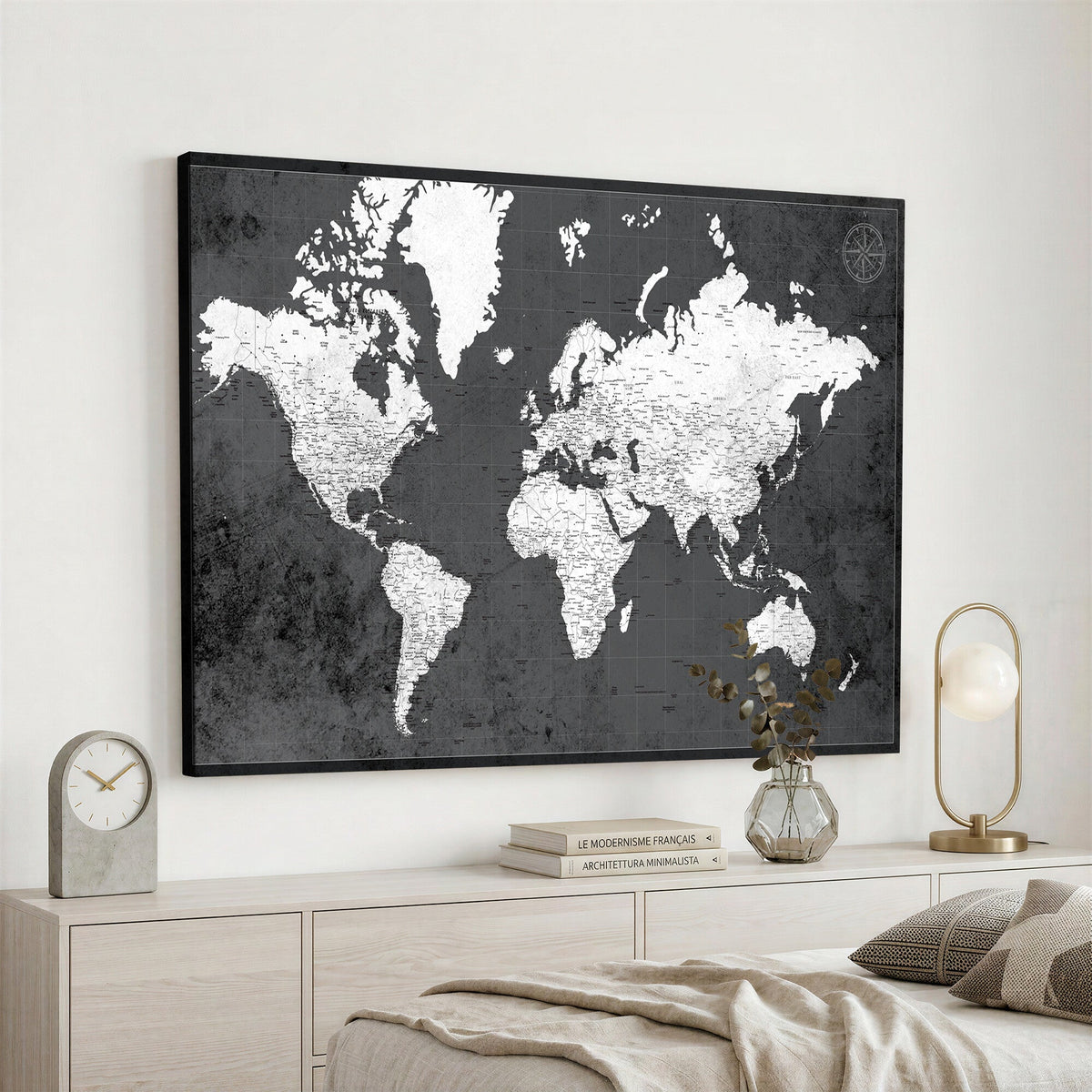 78574966-MGV-CV-36X24 - Extra Large Framed Personalize Push Pin World Map Wall Art Canvas Print for Travel Tracking - NEWMAP-128