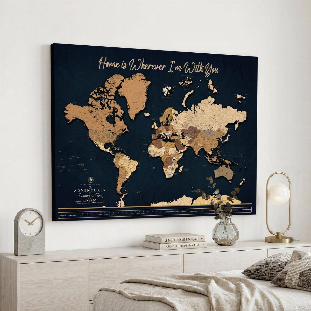 13903533-MGV-CV-36X24 - Extra Large Framed Personalize Push Pin World Map Wall Art Canvas Print for Travel Tracking - NEWMAP-152