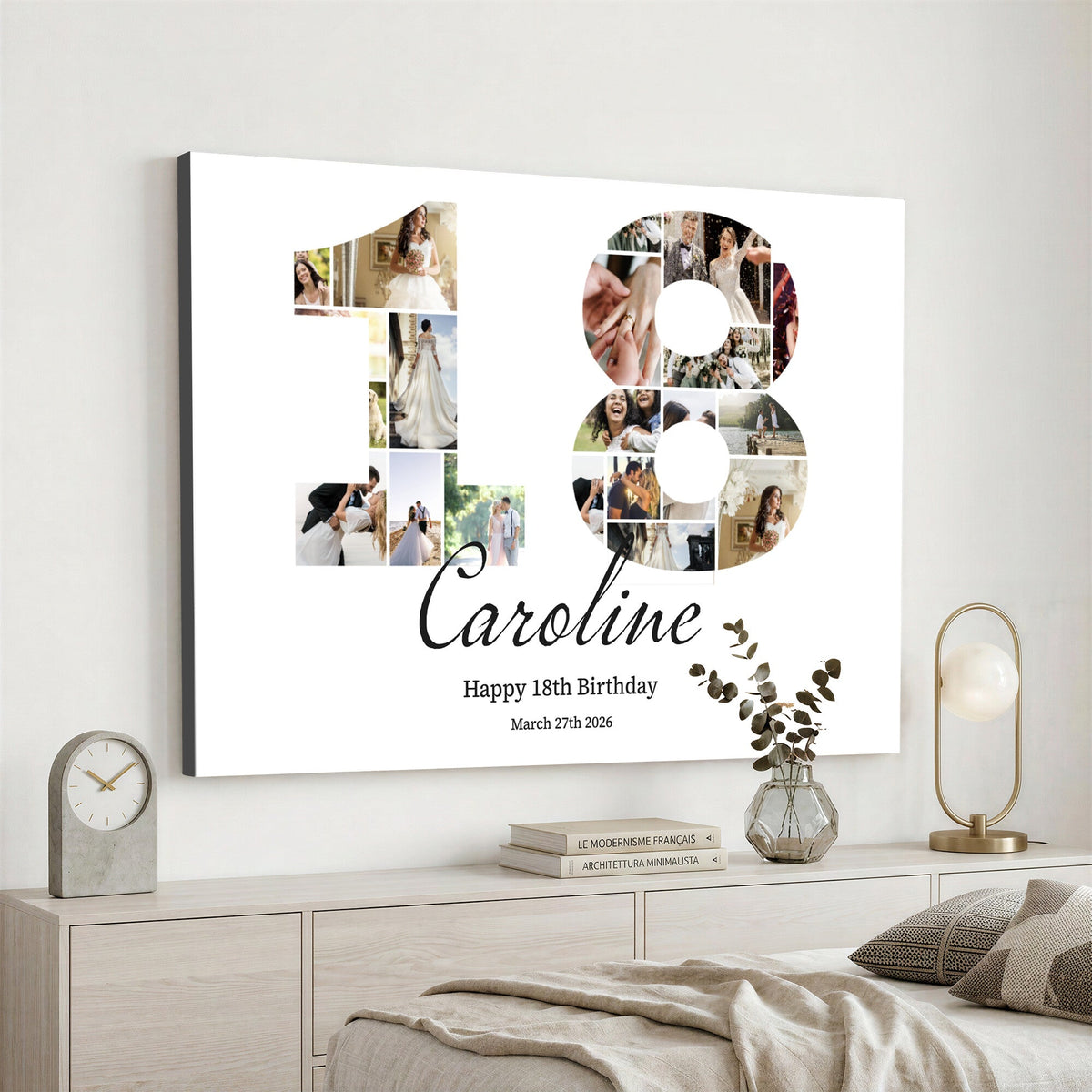 CSTM914DD-MGV-CV-36X24 - Number Photo Mosaic Canvas Print – Personalized Birthday Number Made of Your Photos