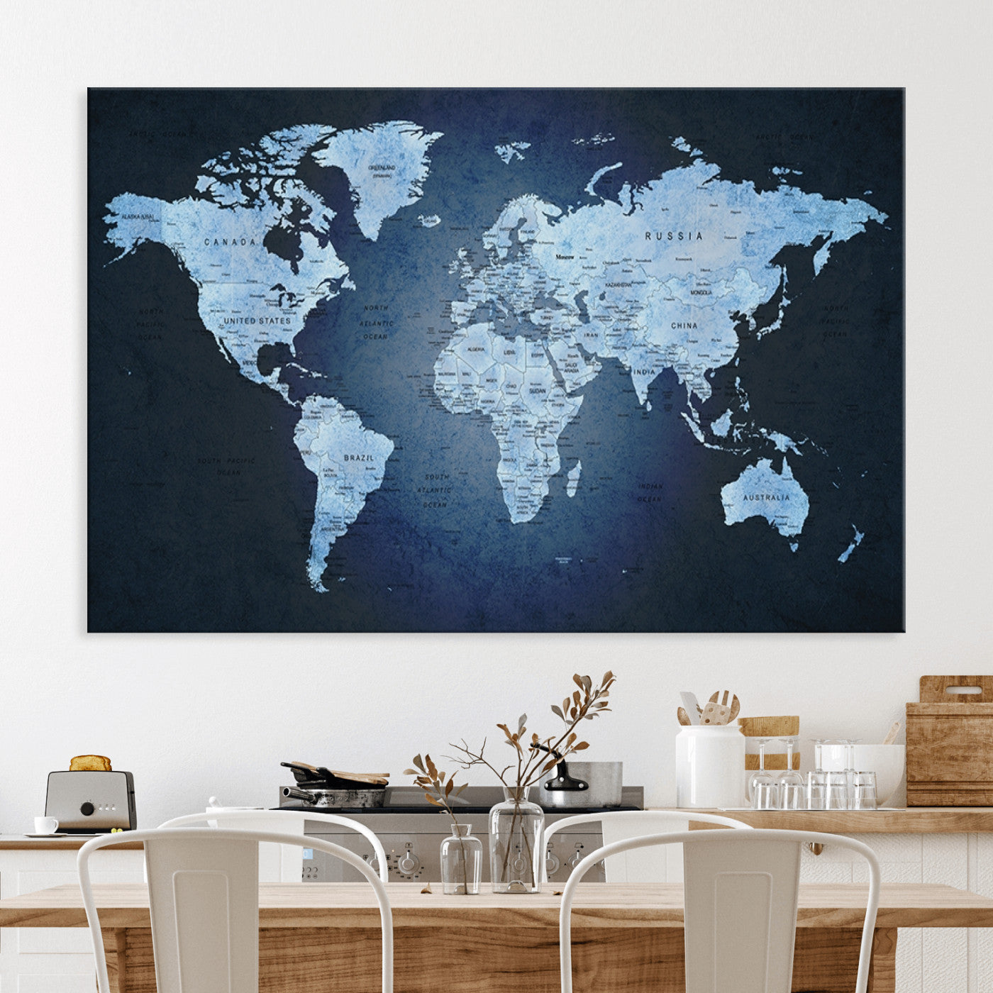 Push Pin World Map Canvas Print – Framed Wall Art for Couples to Track Their Travels – Anniversary Gift or Home Adventure Decor