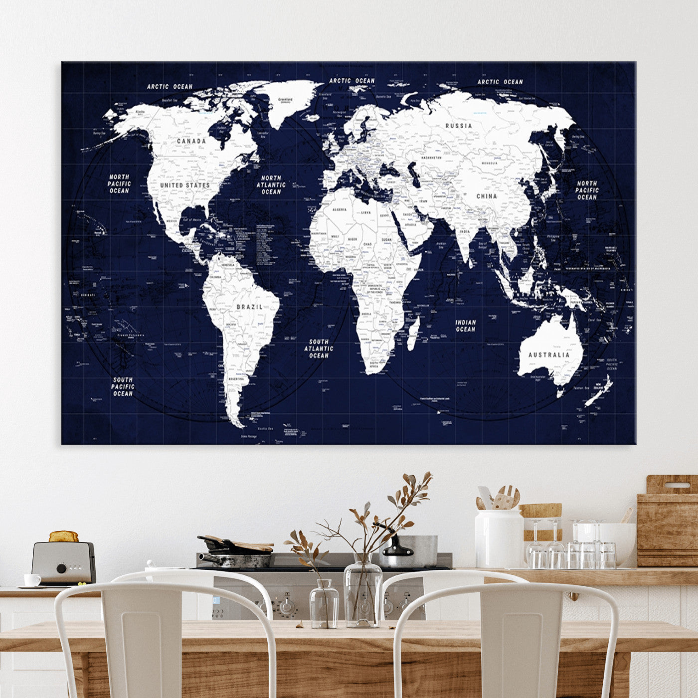 Push Pin World Map Canvas Print – Framed Wall Art for Couples to Track Their Travels – Anniversary Gift or Home Adventure Decor