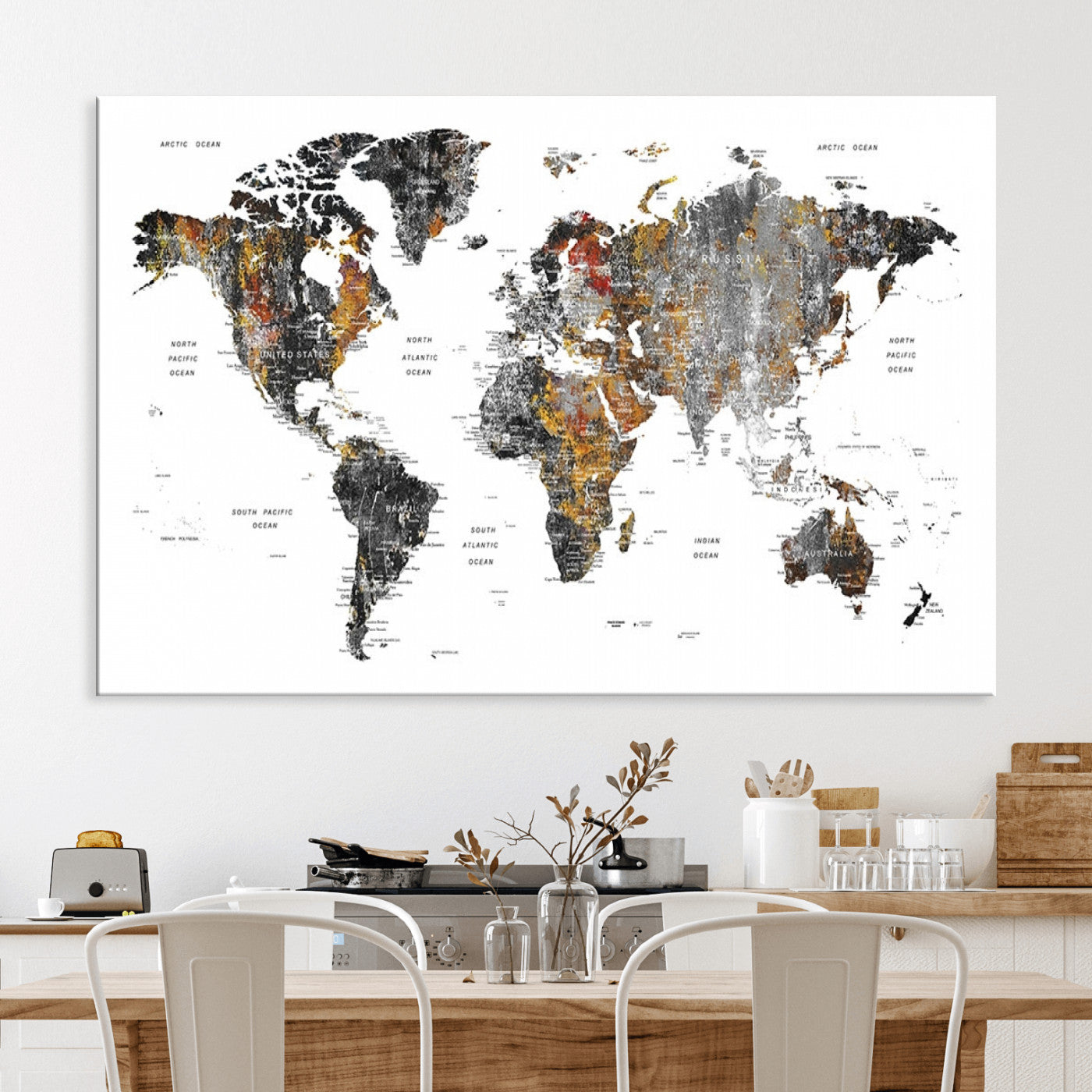 Push Pin World Map Canvas Print – Framed Wall Art for Couples to Track Their Travels – Anniversary Gift or Home Adventure Decor