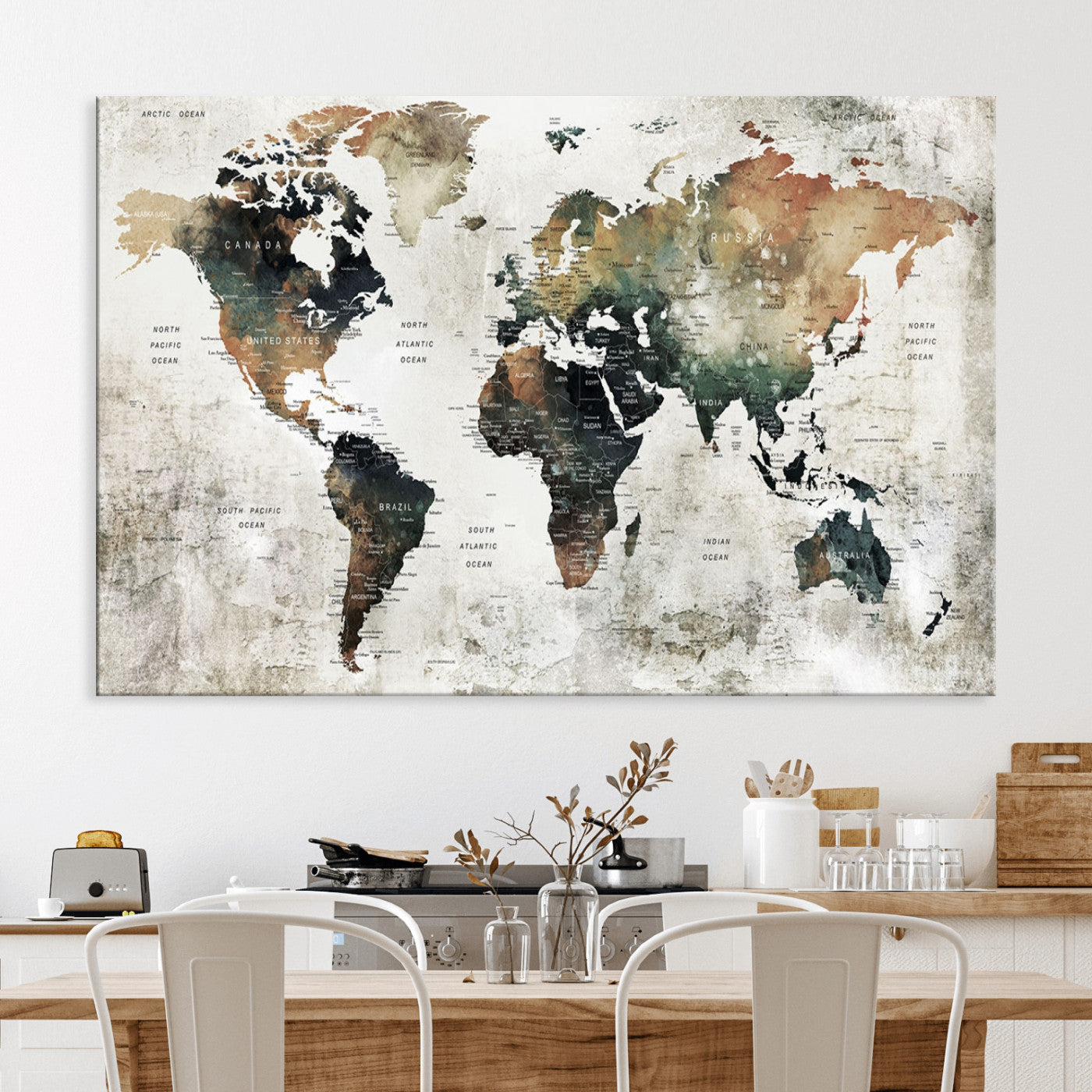 Push Pin World Map Canvas Print – Framed Wall Art for Couples to Track Their Travels – Anniversary Gift or Home Adventure Decor