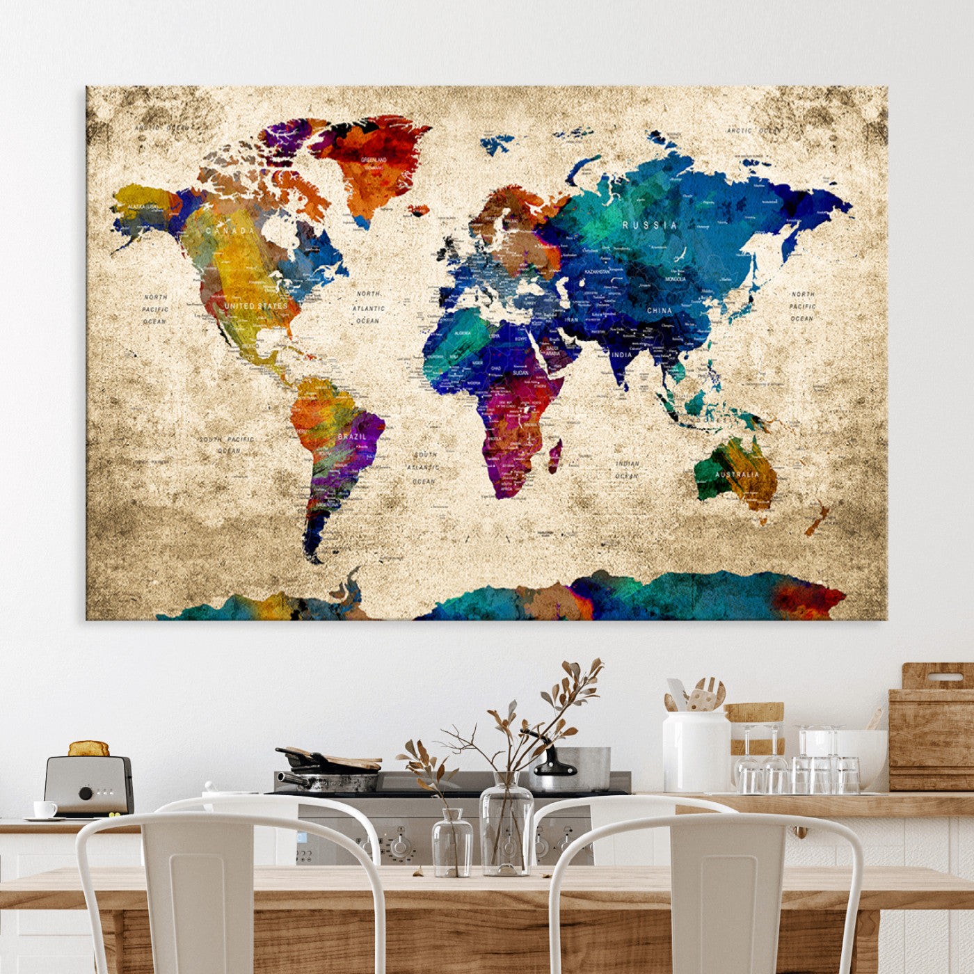 Push Pin World Map Canvas Print – Framed Wall Art for Couples to Track Their Travels – Anniversary Gift or Home Adventure Decor