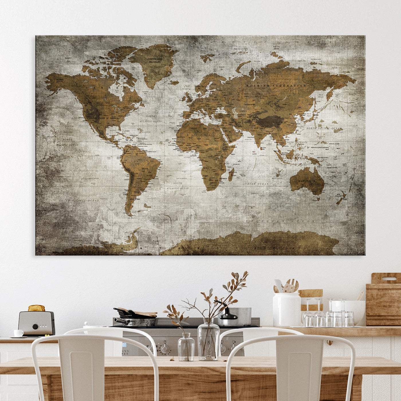 Push Pin World Map Canvas Print – Framed Wall Art for Couples to Track Their Travels – Anniversary Gift or Home Adventure Decor