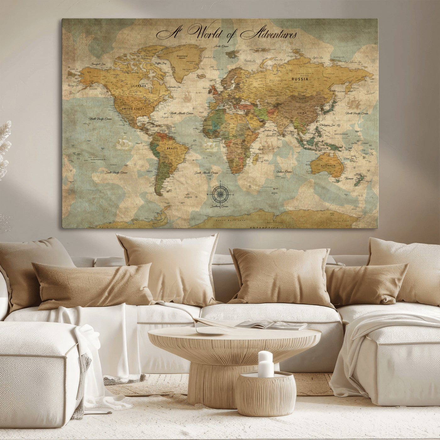 75690627-MGV-CV-36X24-Personalized World Map Print, Customizable Push Pin Framed World Map Print on Canvas - Custom Quote on Map Print,