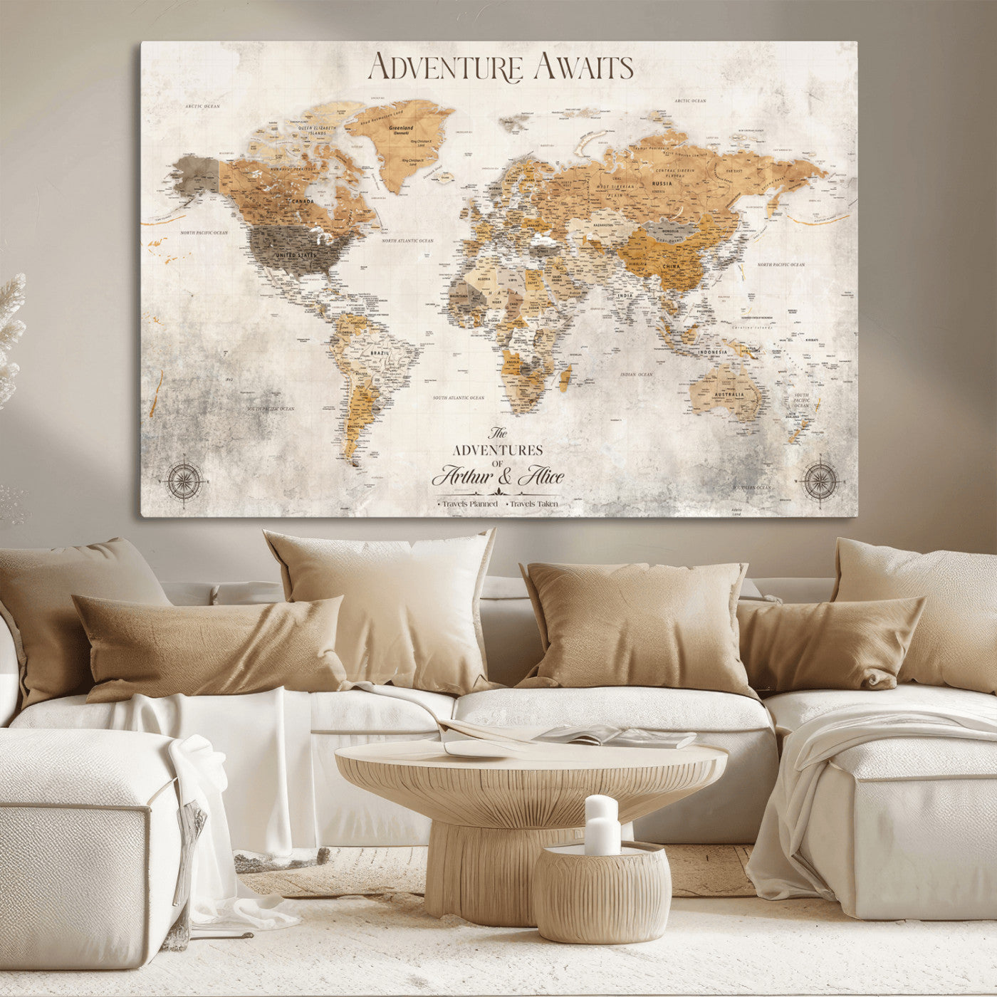 99422096-MGV-CV-30X20-Custom Push Pin World Map Wall Canvas Print – Personalized Travel Tracker with Pins – Framed Custom Quotie Canvas for Home Office Decor